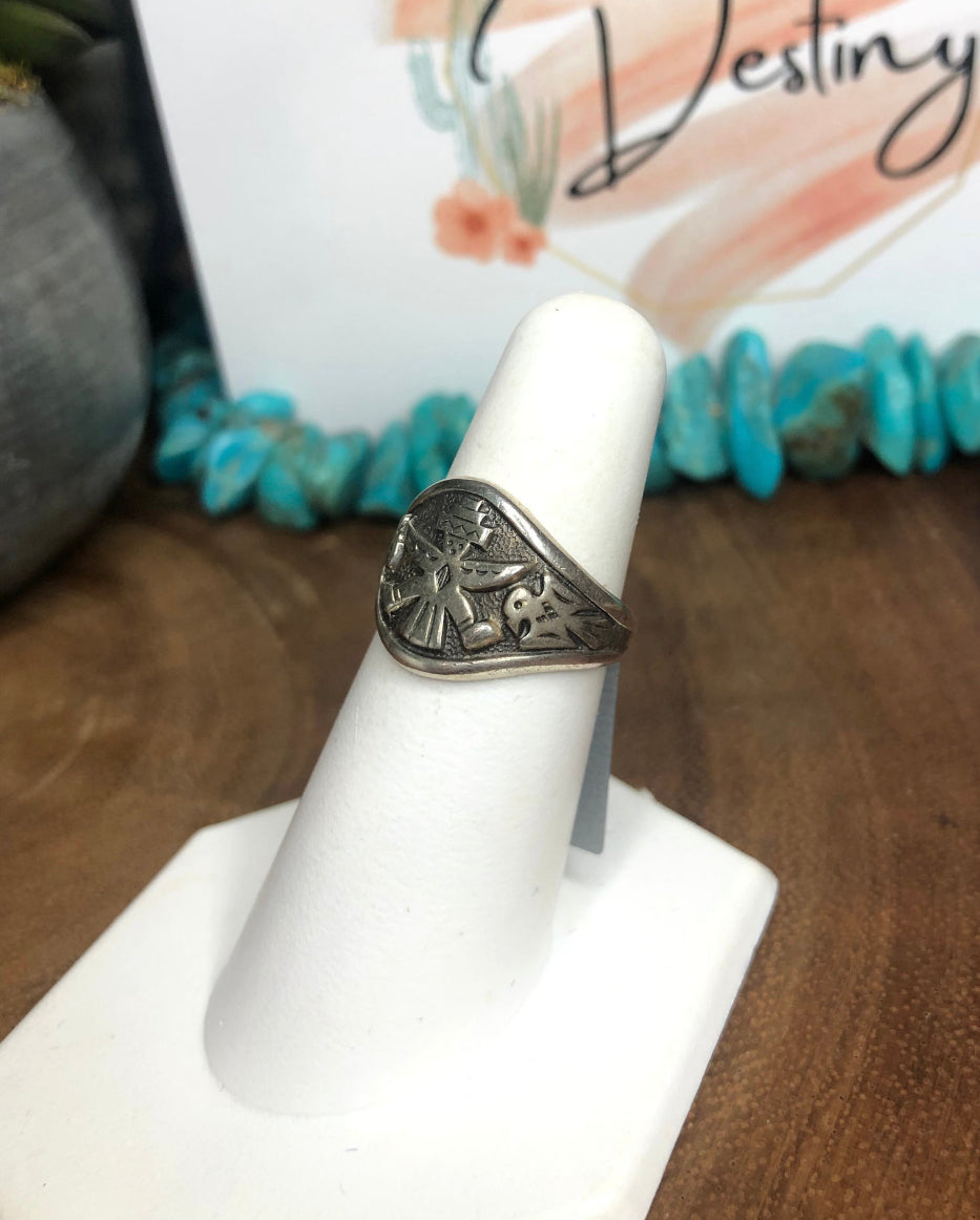 Vintge Native American Sterling Silver Knife Wing and Thunderbird Ring