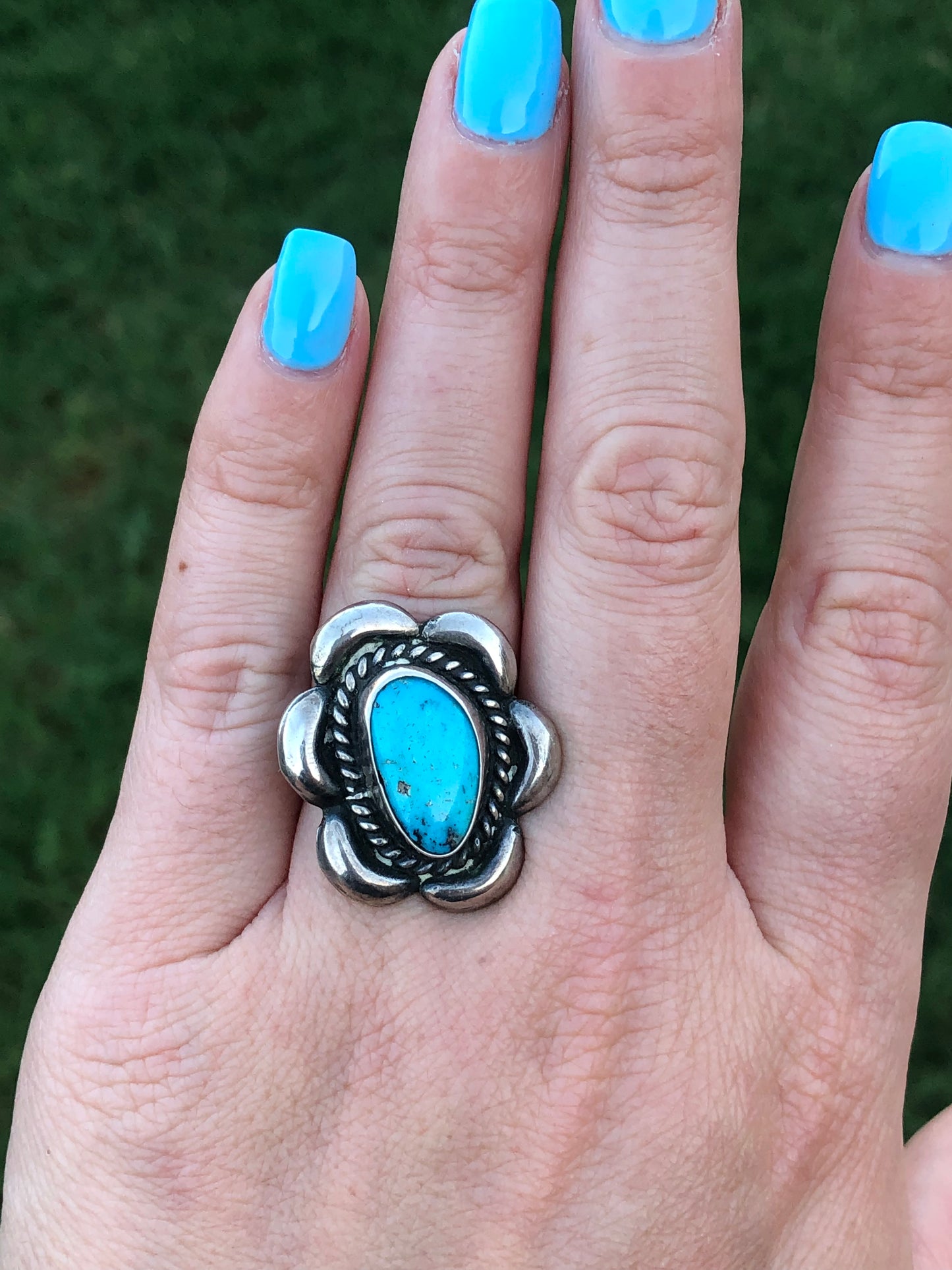 Vintage Sterling Silver Turquoise Flower Ring