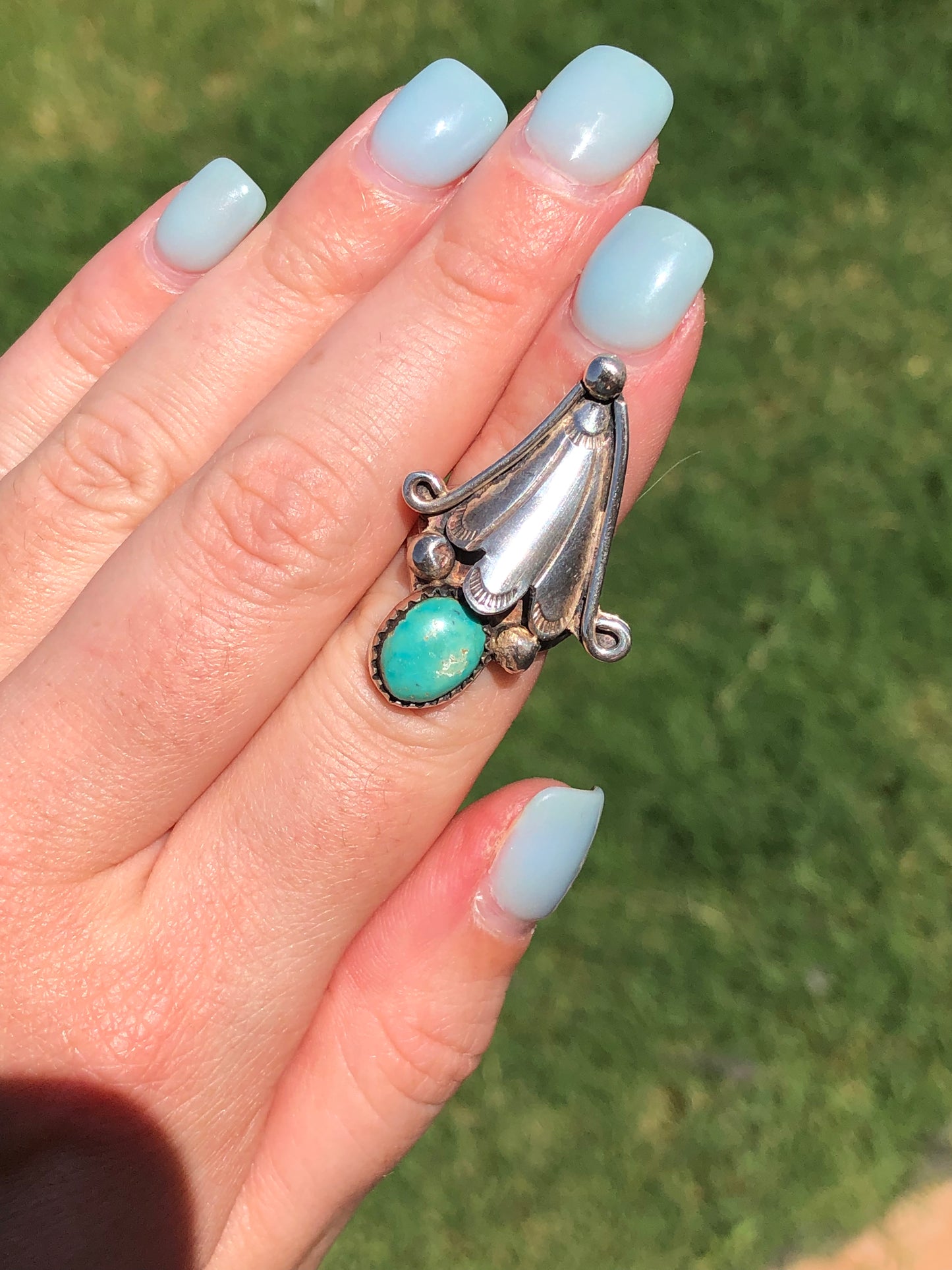 Large Vintage Sterling Silver Turquoise Ring