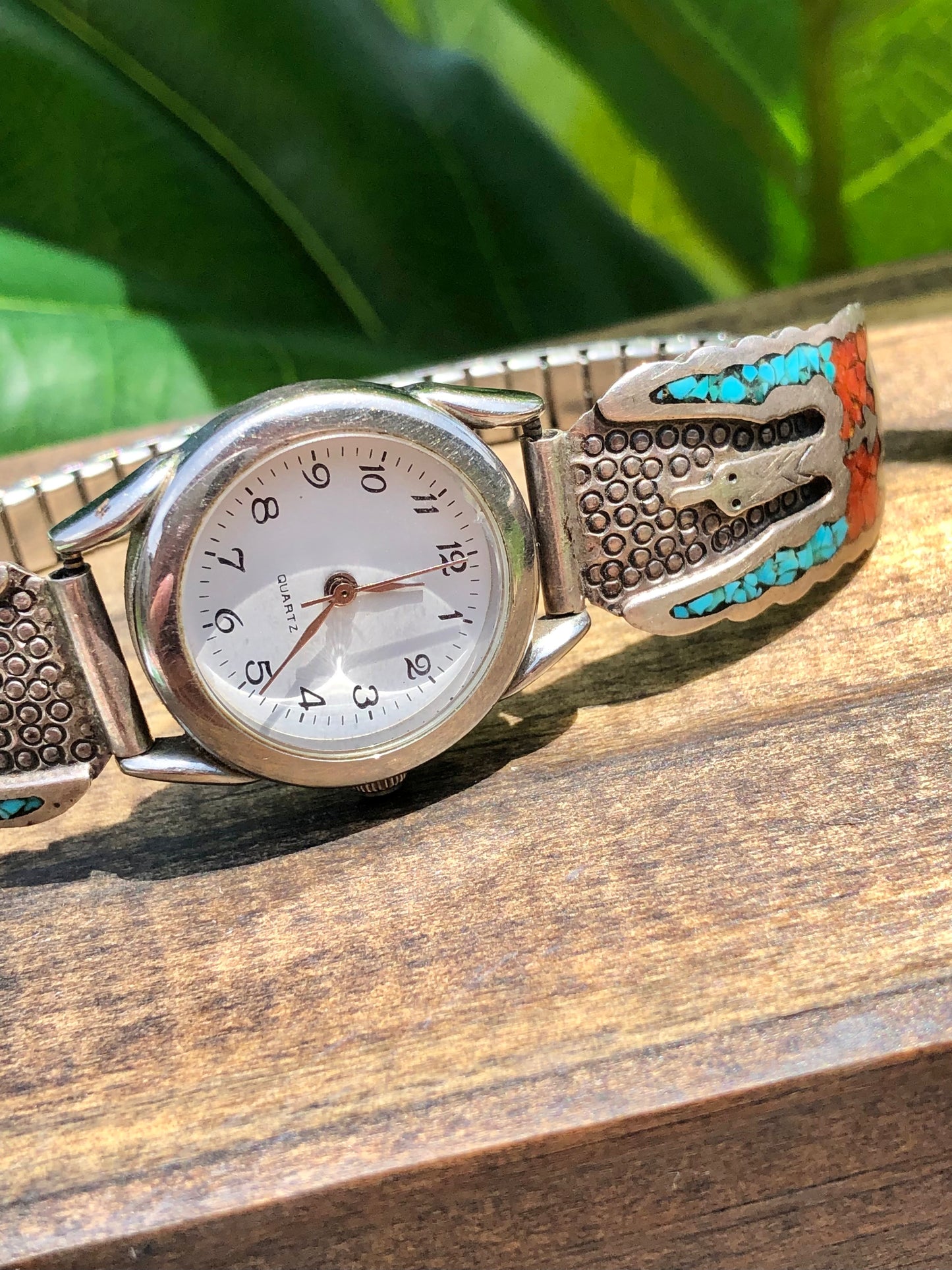 Sterling Turquoise and Coral Peyote Watch