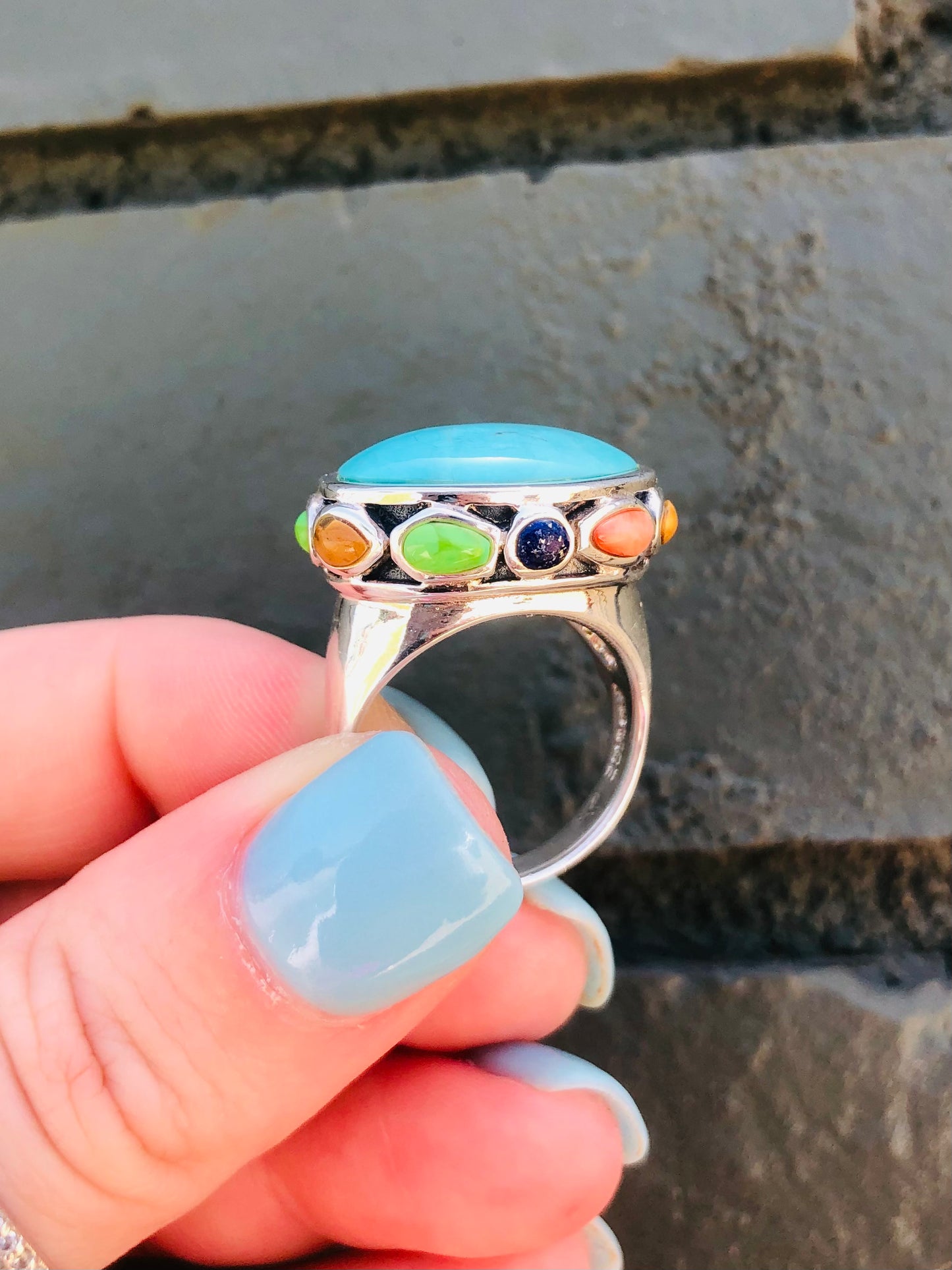 Santa Fe Sterling Multi Turquoise Stone Ring