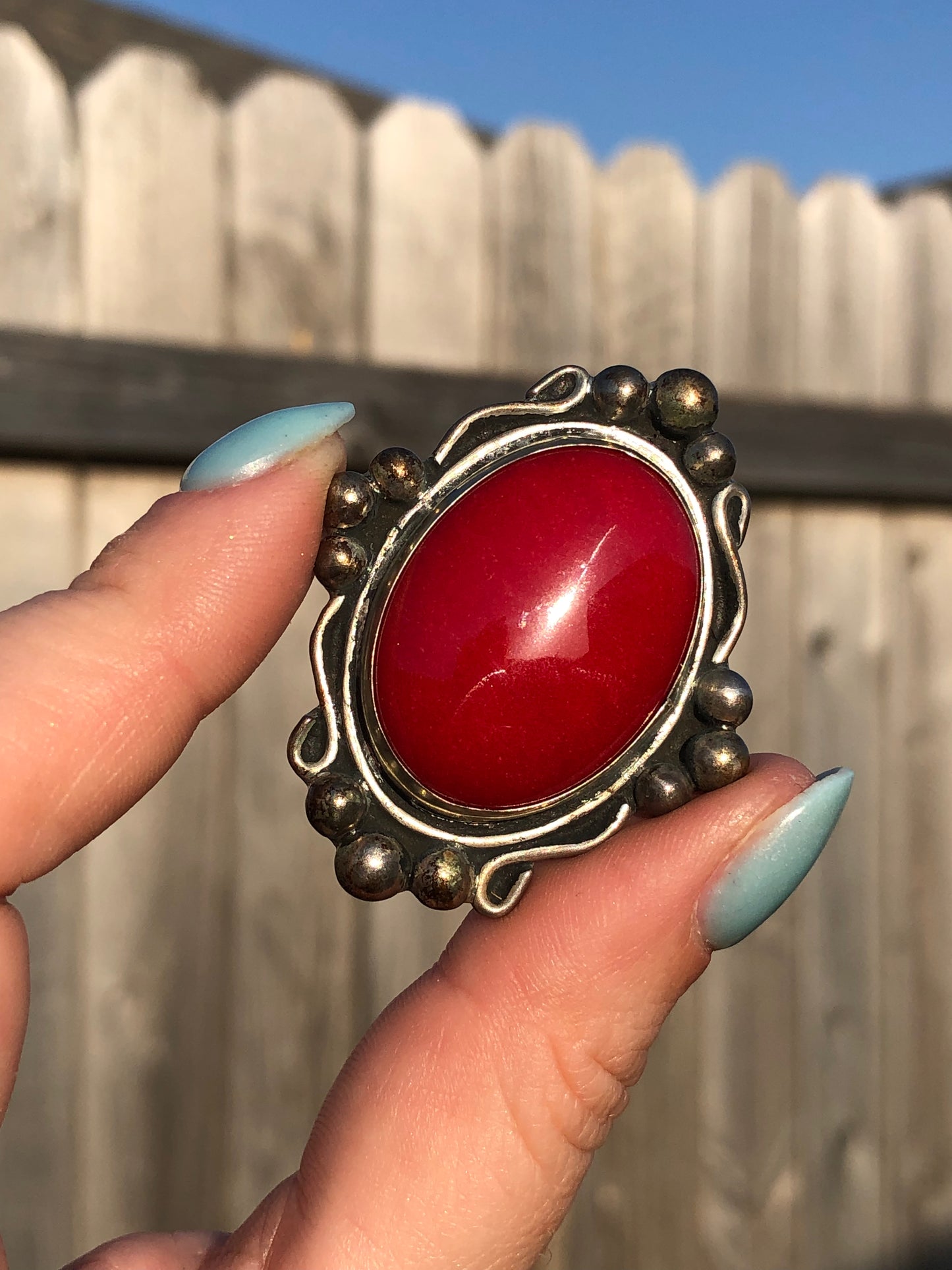Vintage Sterling Red Agate Brooch signed by artist