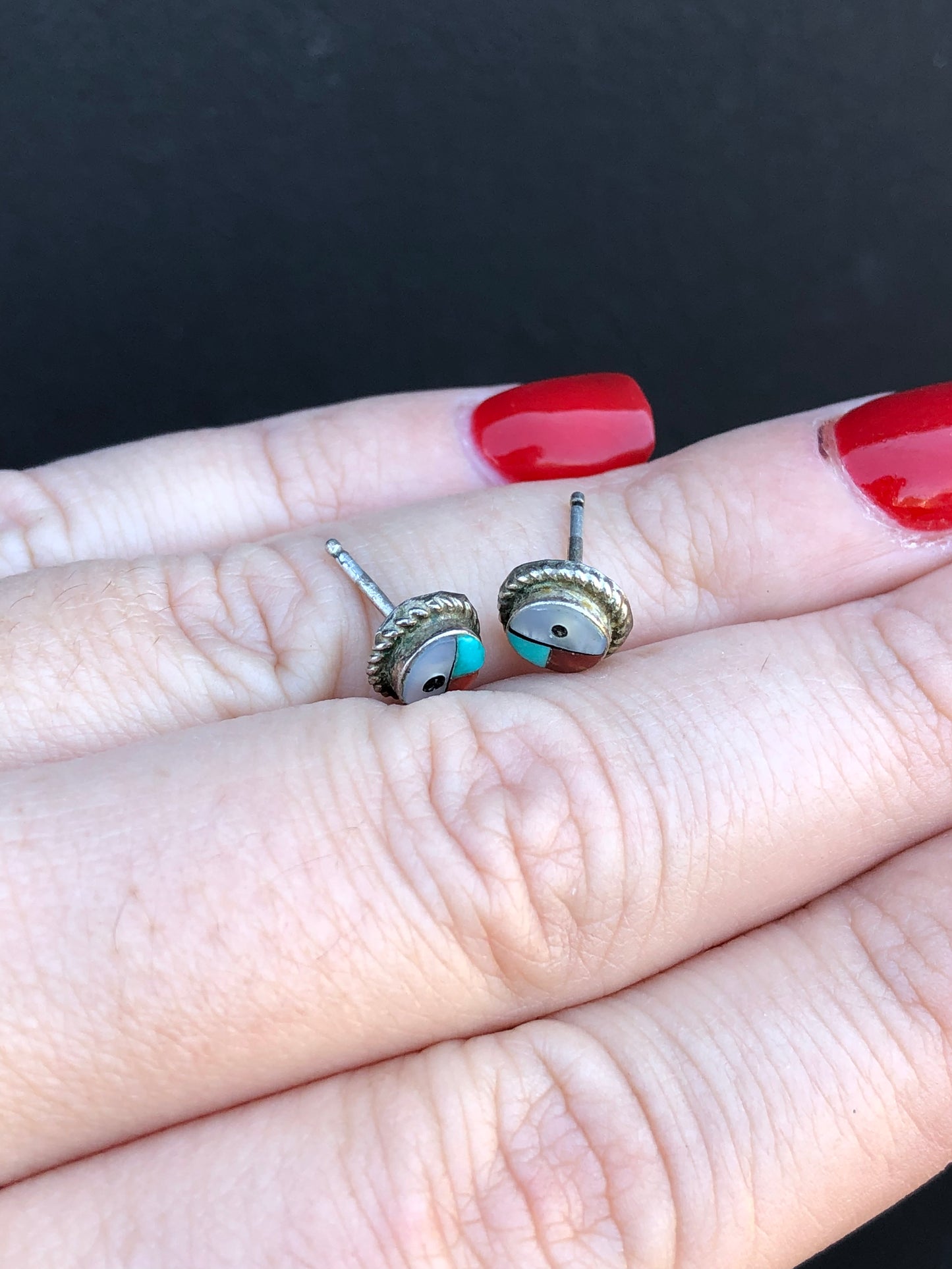 Sterling Native American Zuni Stud Earrings