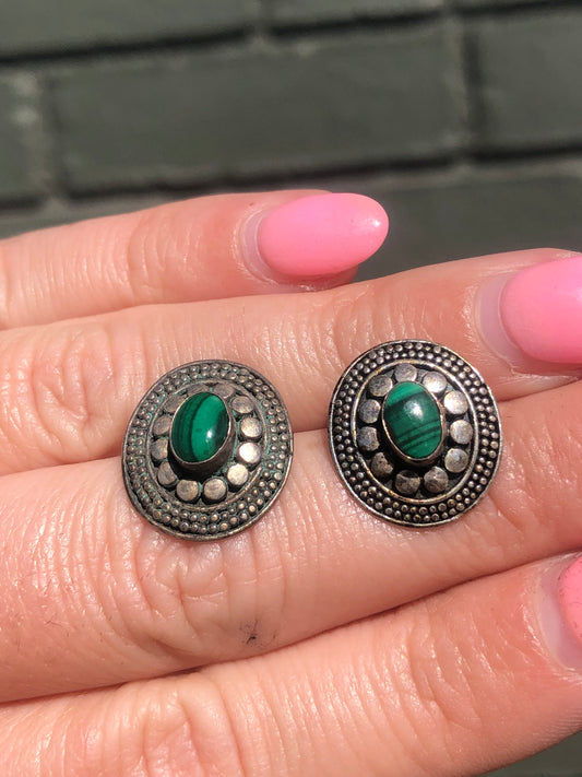 Sterling Malachite Stud Earrings