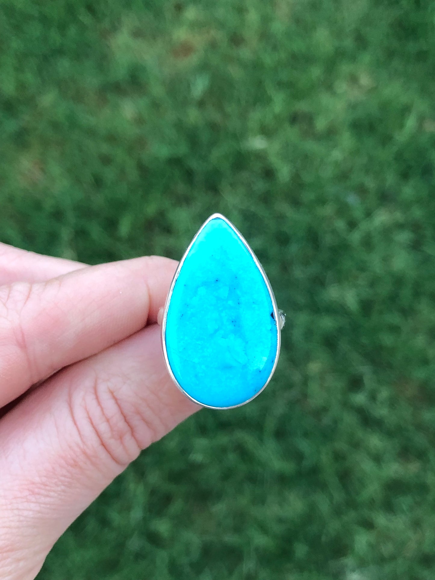 New Sterling Pear Turquoise Adjustable Ring