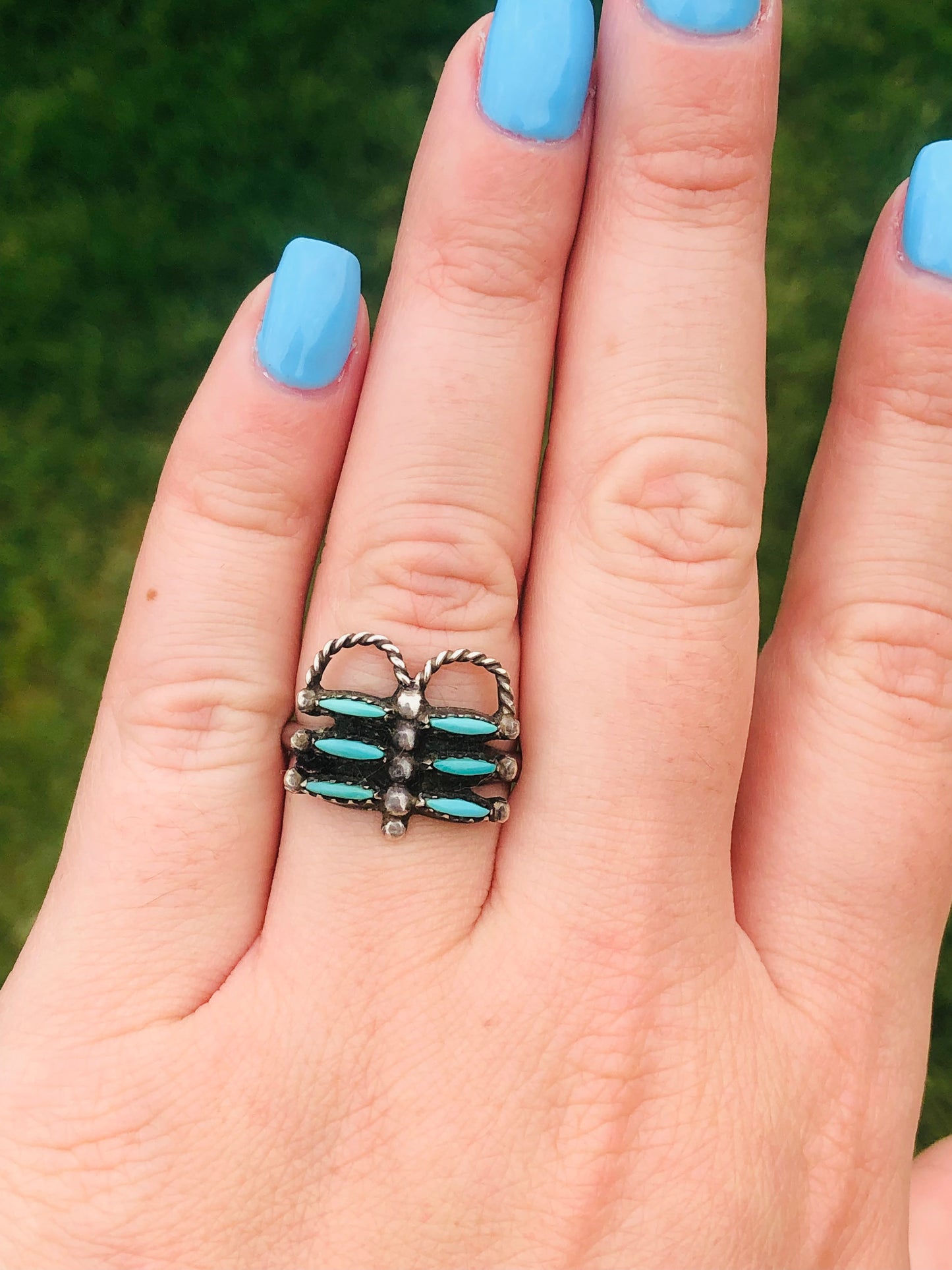 Old Pawn Vintage Sterling Silver Turquoise Zuni Butterfly Ring