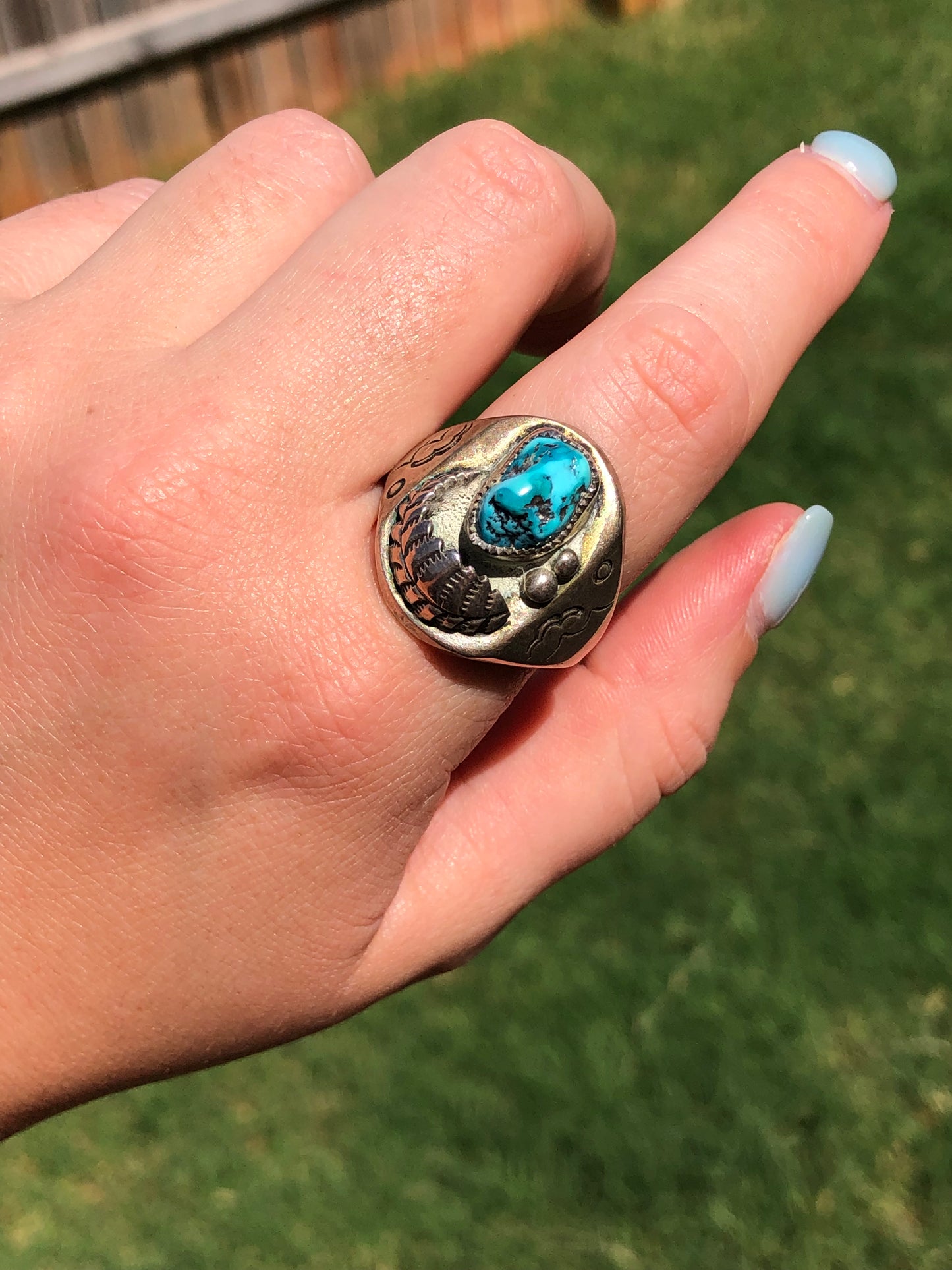 Old Pawn Vintage Handmade Mountain View Sterling Turquoise Ring