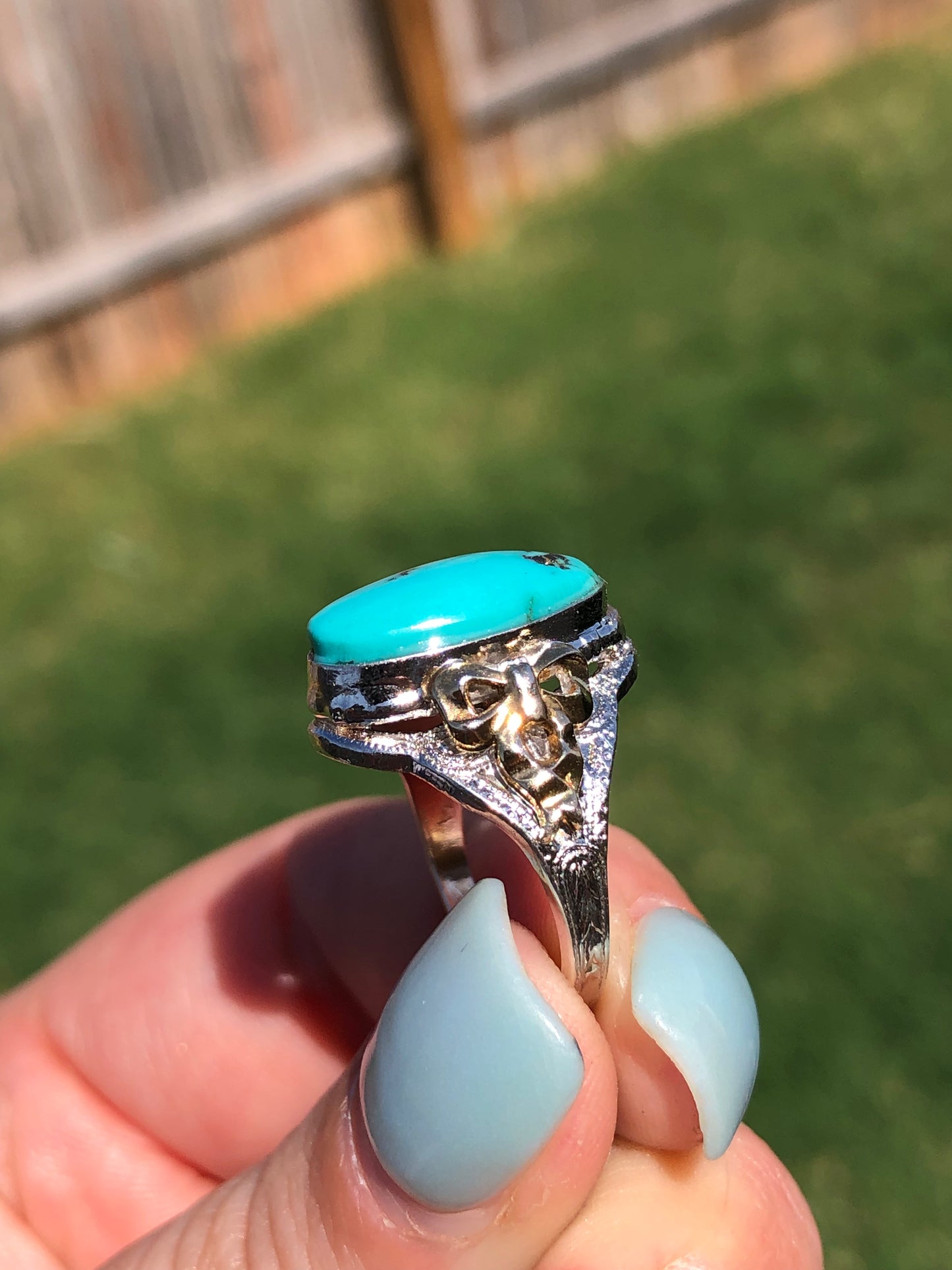 Yellow Gold and Sterling Silver Turquoise Ring