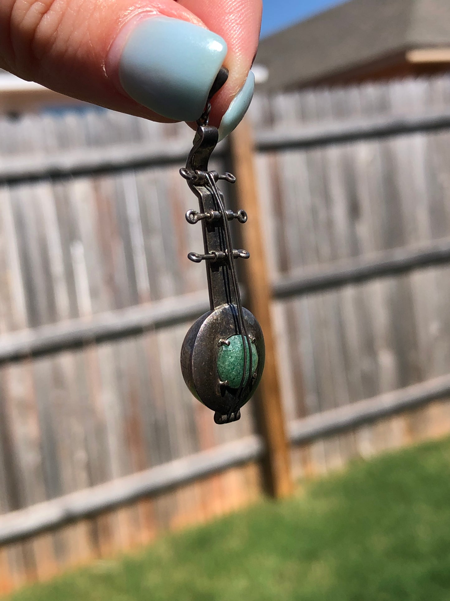 Vintage Sterling Jade Banjo/Guitar Pendant Charm