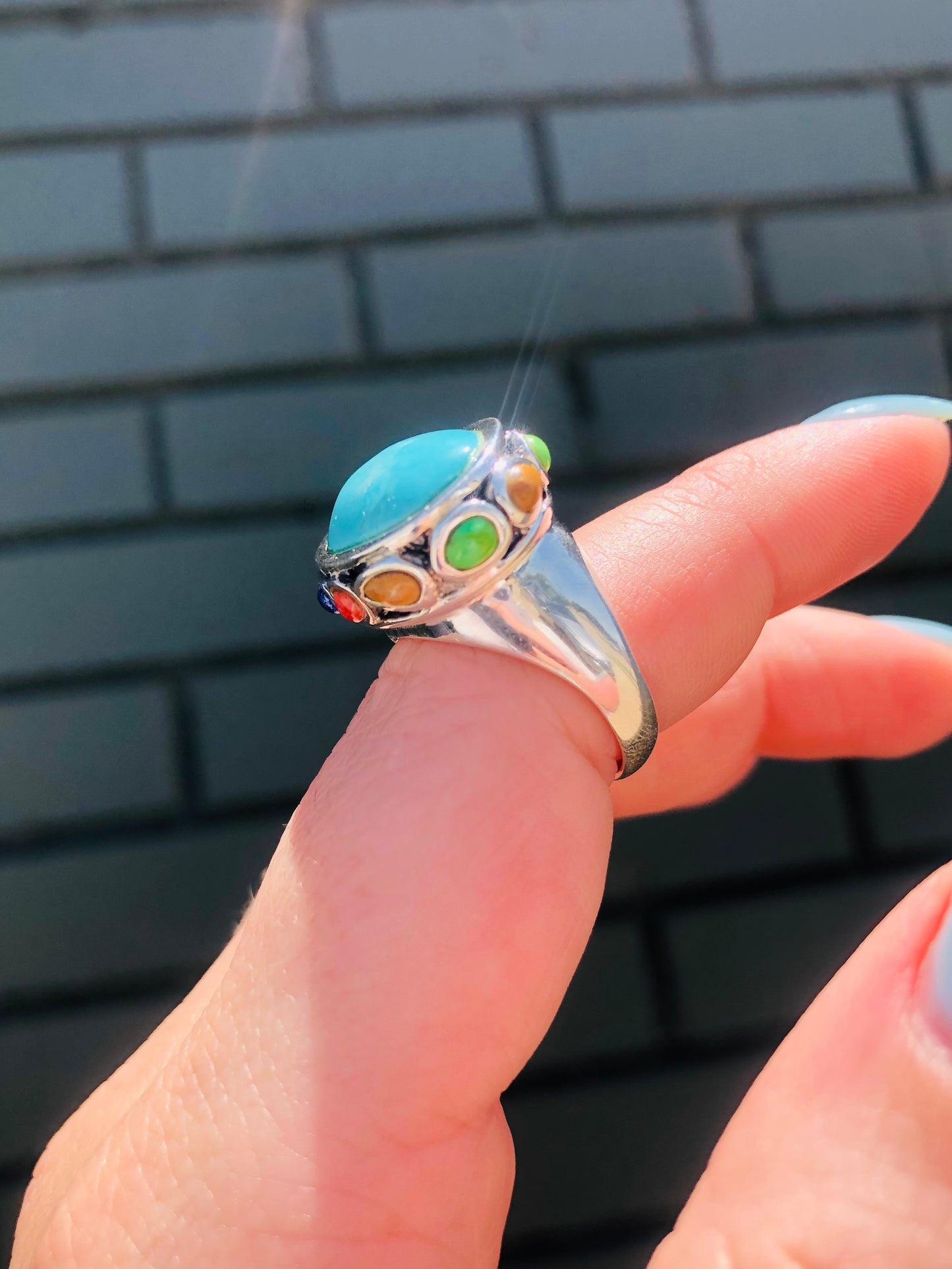 Santa Fe Sterling Multi Turquoise Stone Ring