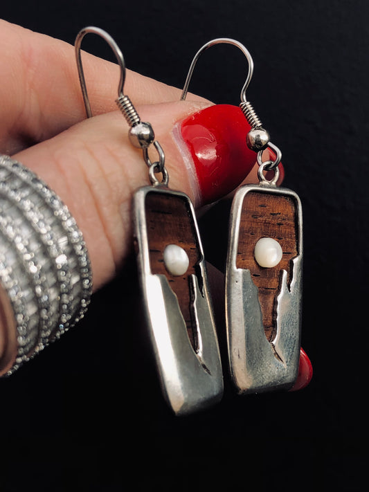 Sterling Wood and Mother of Pearl Earrings