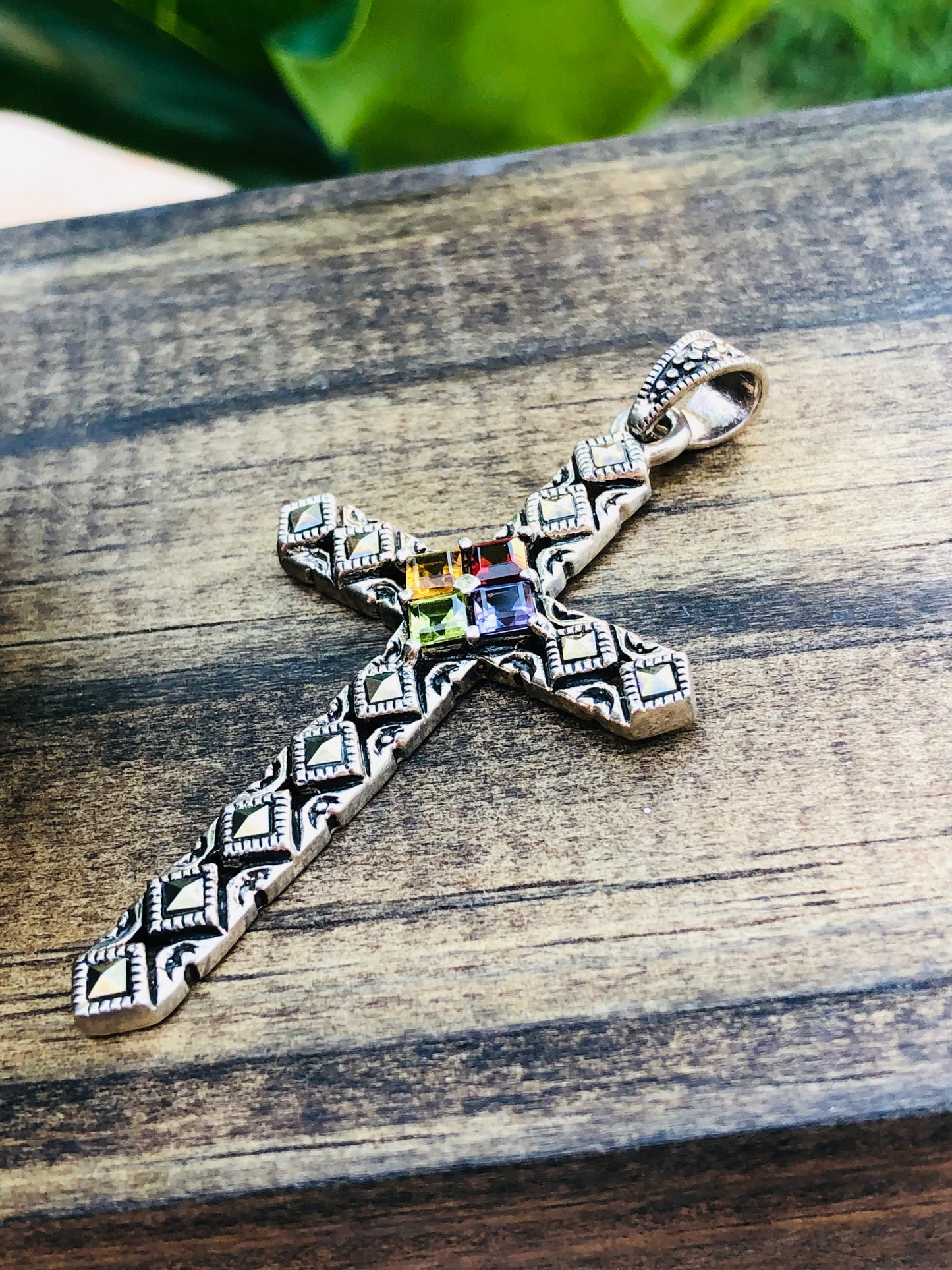 Sterling Cross Multi-Stone Pendant