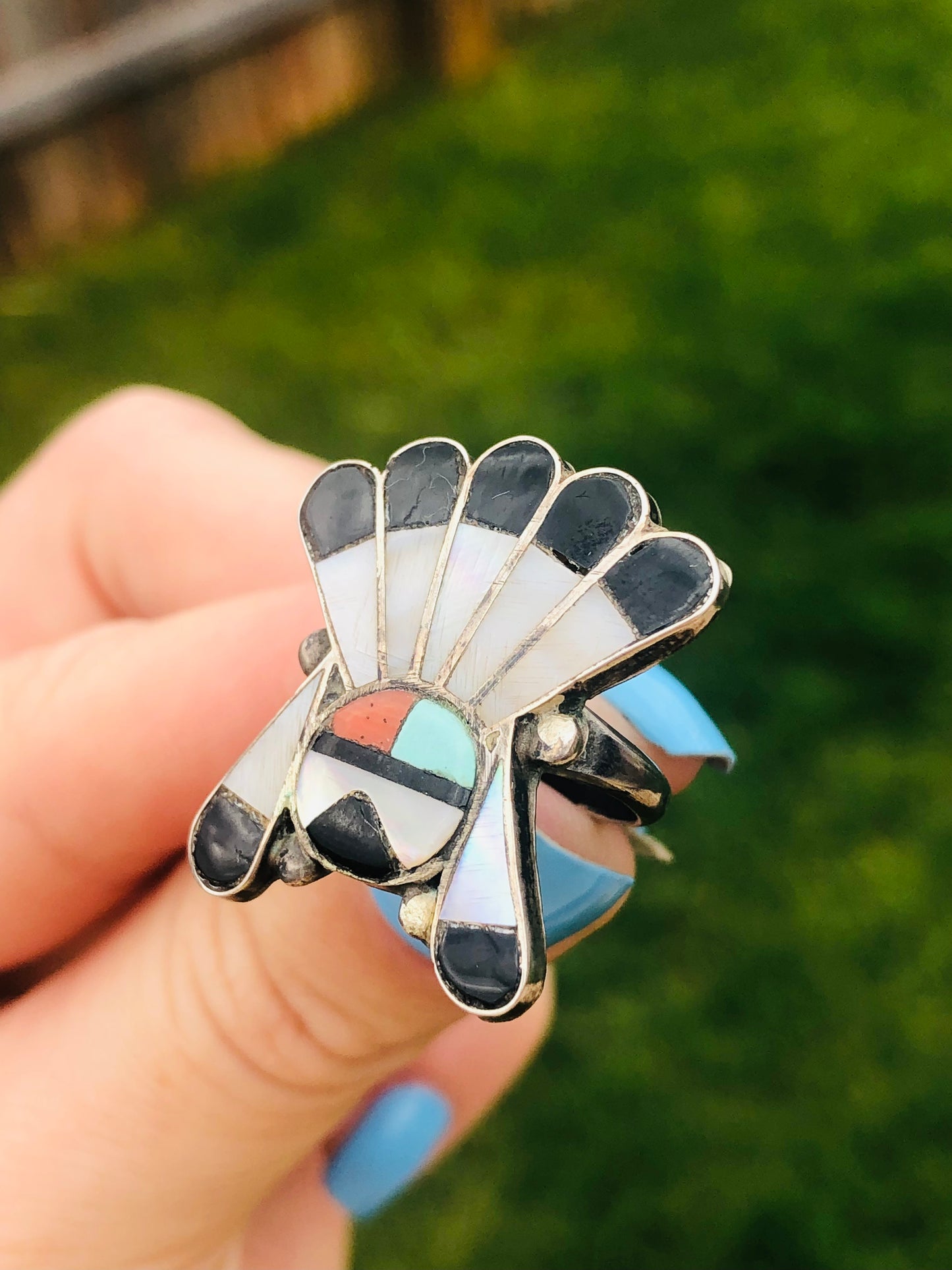Vintage Sterling Silver Native Head Dress Ring