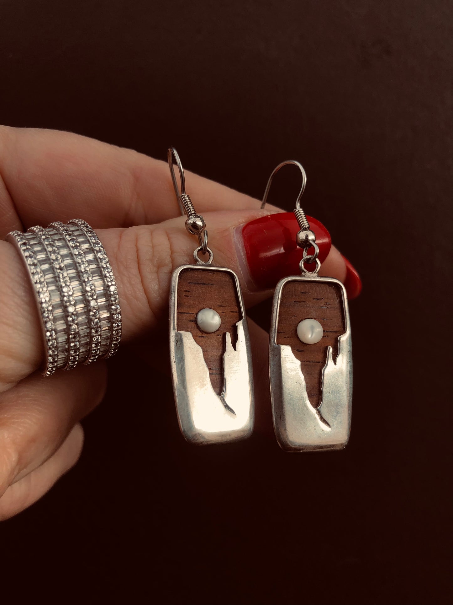 Sterling Wood and Mother of Pearl Earrings
