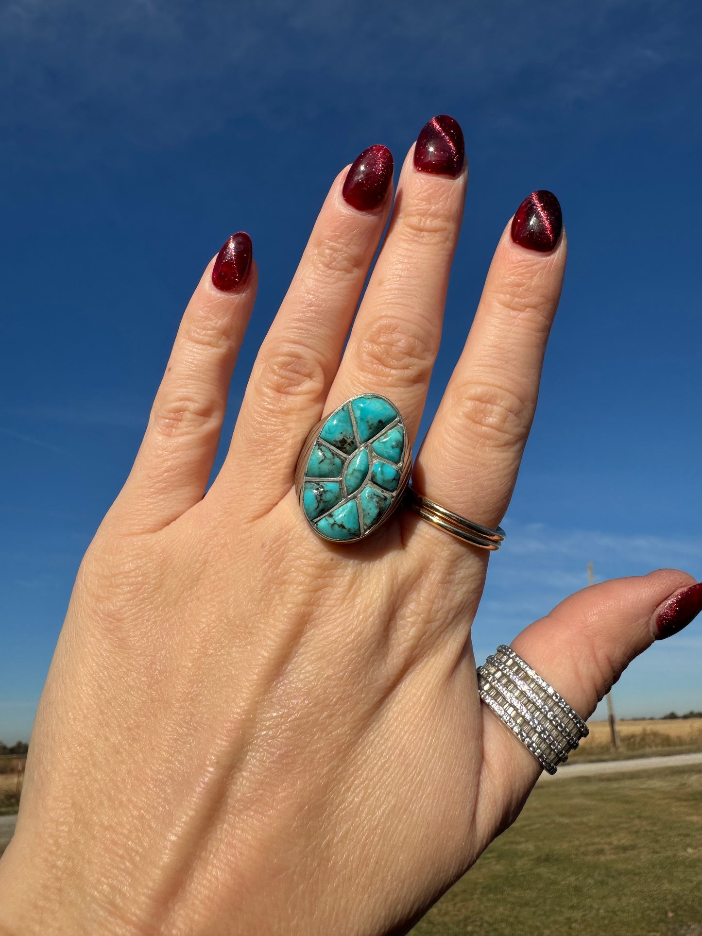 Large Vintage Sterling Turquoise Ring signed by artist