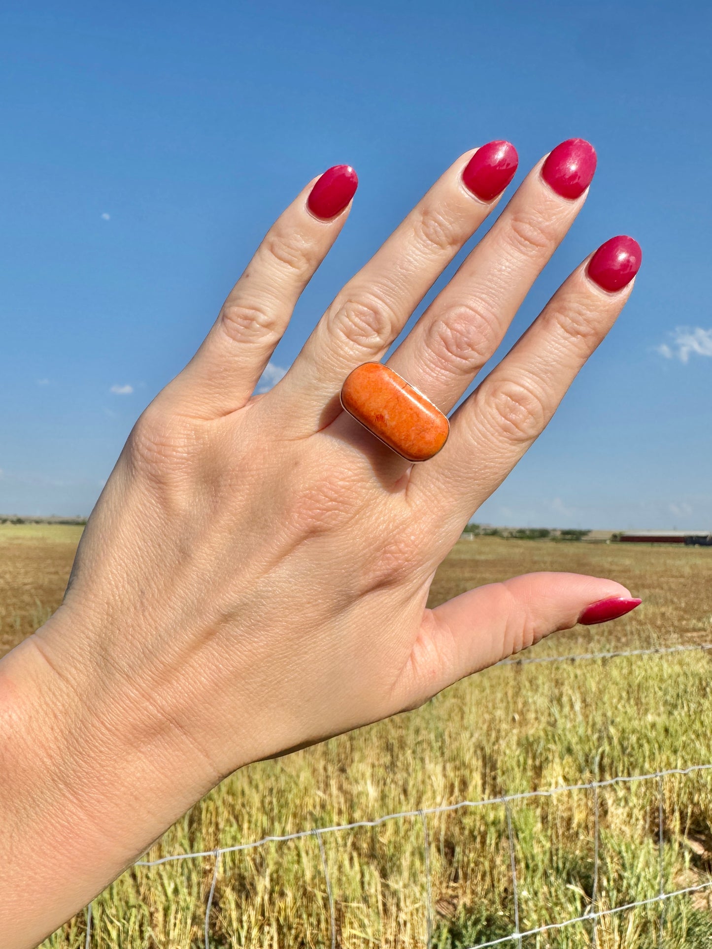 Sterling Silver Orange Spiny Oyster Bar Ring