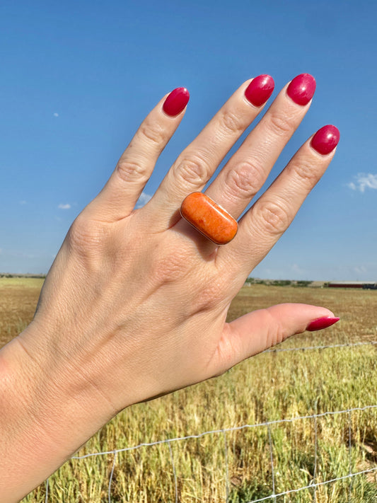 Sterling Silver Orange Spiny Oyster Bar Ring