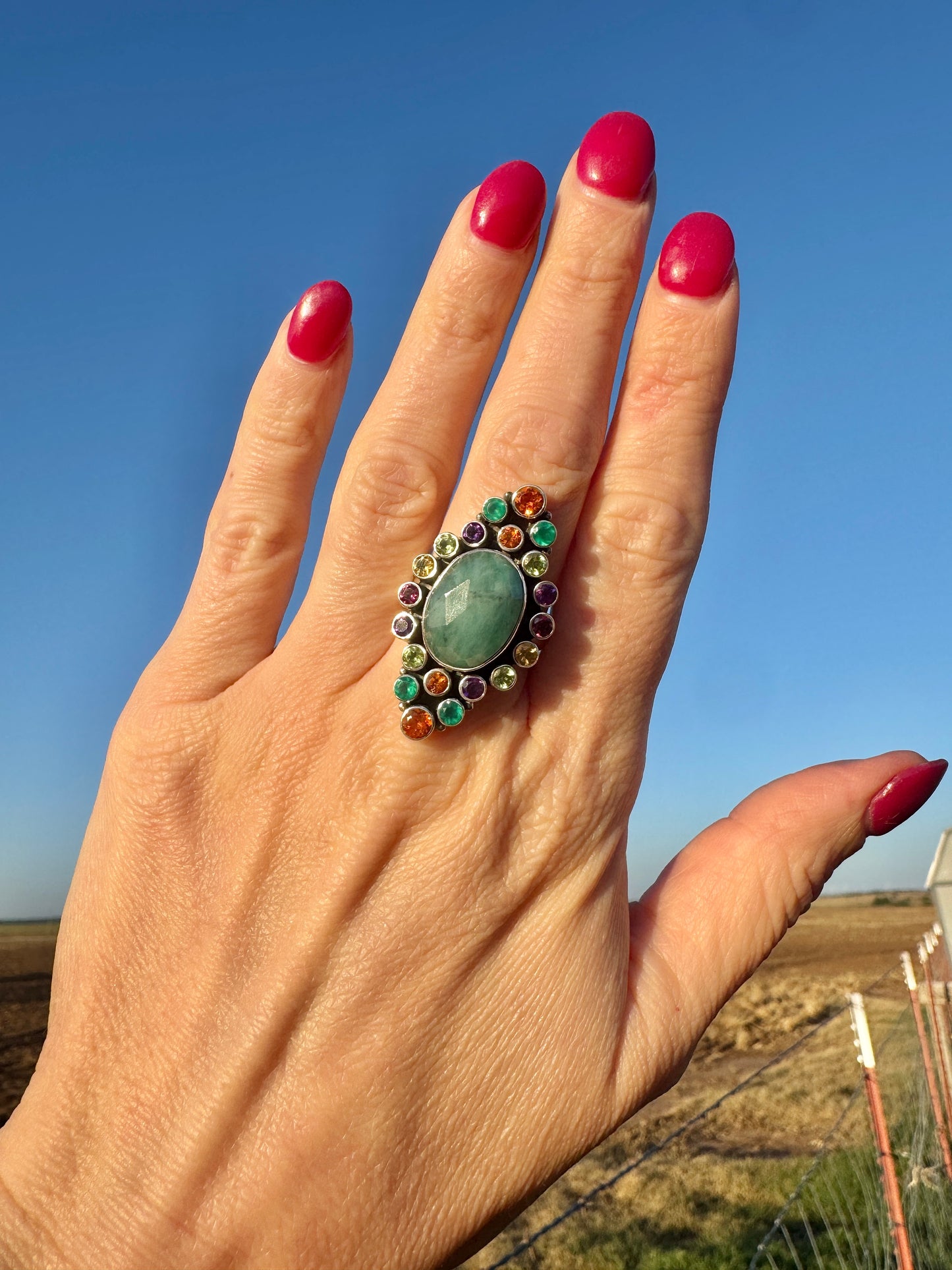 Sterling Silver Agate and Multi-Gemstone Ring