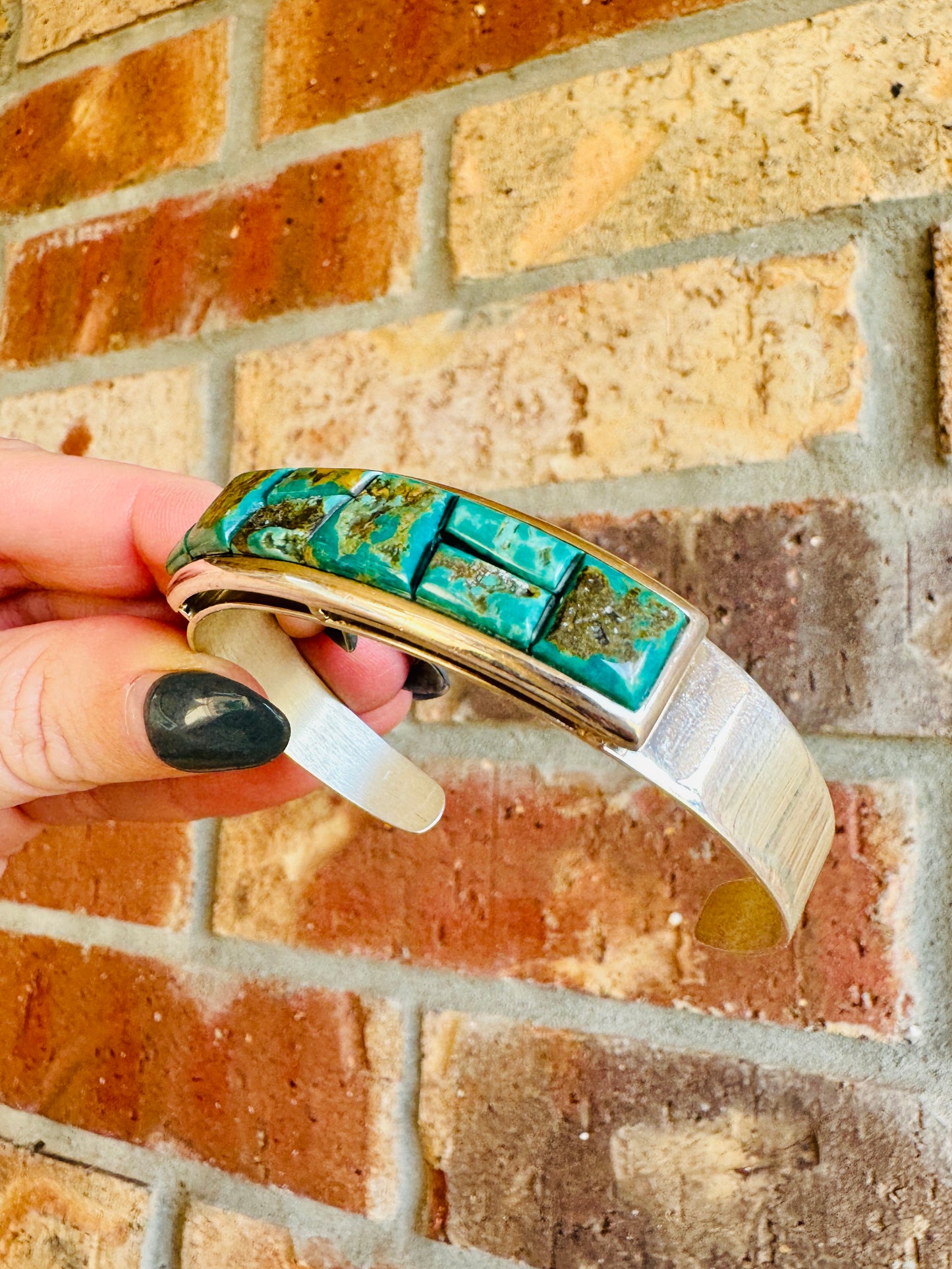 Sterling Silver Raw Green Turquoise Cuff Bracelet