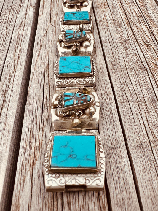 Vintage Sterling Silver Native Turquoise Bracelet