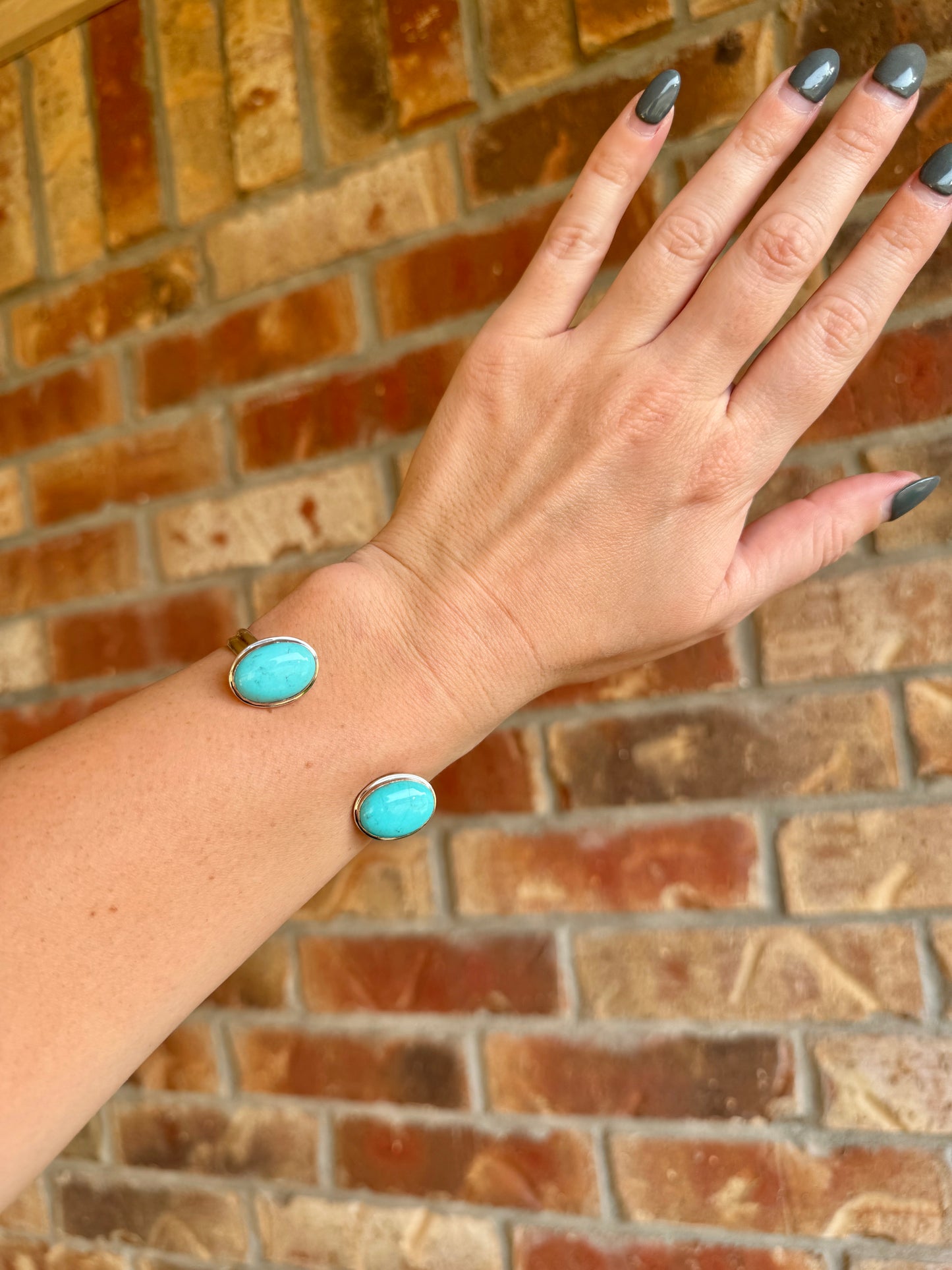 Sterling Silver Two Stone Turquoise Cuff Bracelet