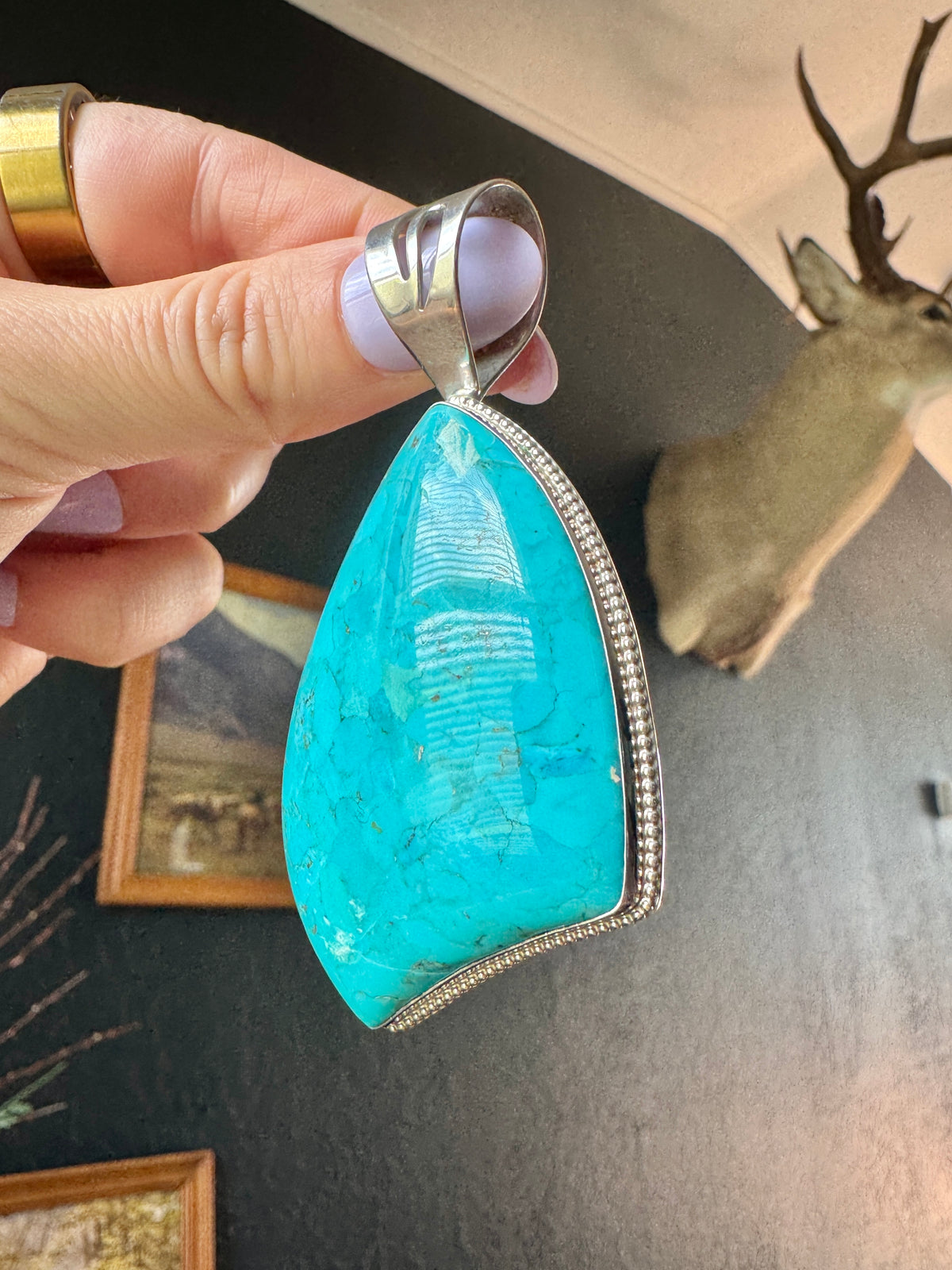 Large Sterling Turquoise Pendant Enhancer