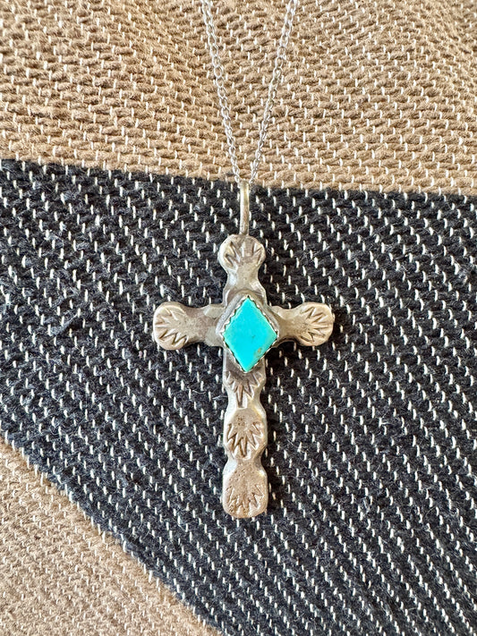 Vintage Sterling Turquoise Cross Necklace