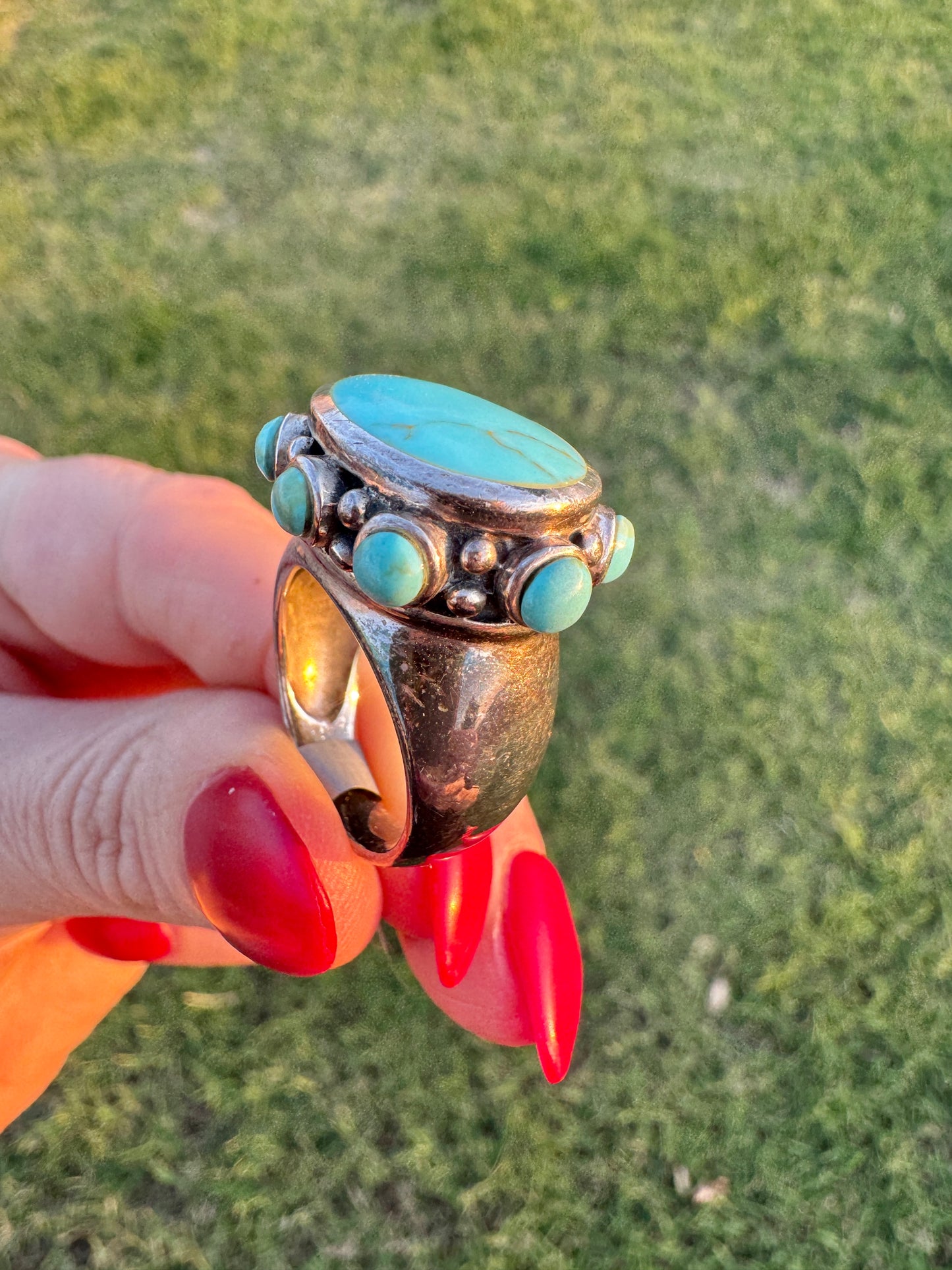 Vintage Sterling Santa Fe Turquoise Ring