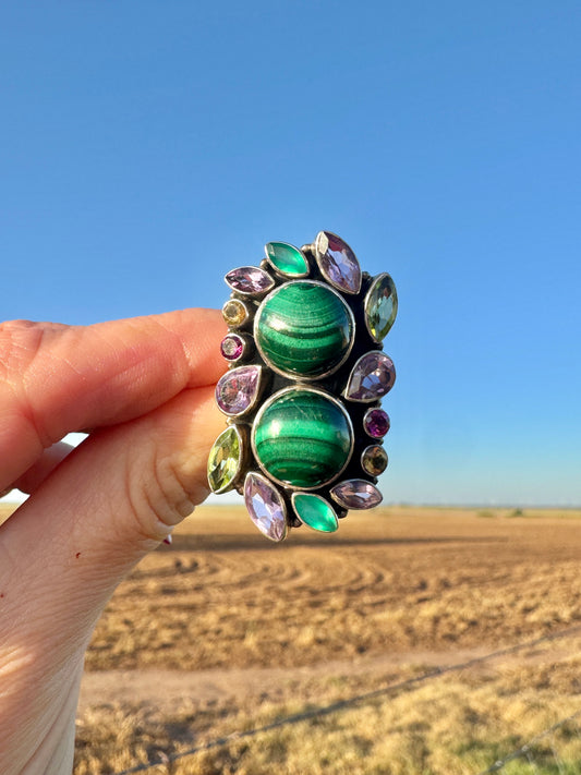 Sterling Silver Malachite and Gemstone Ring