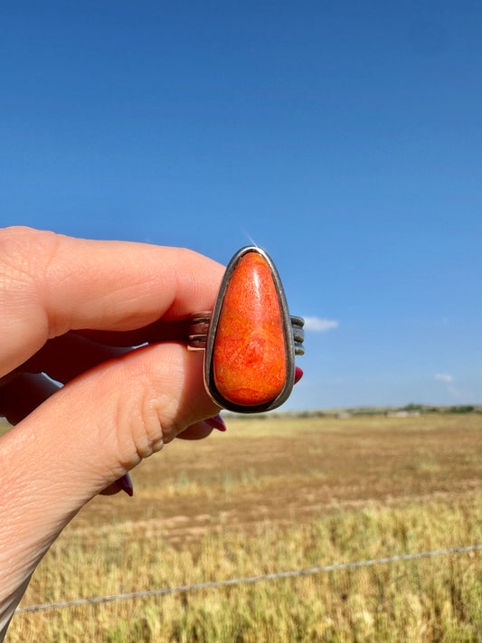 Vintage Sterling Orange Spiny Oyster Ring Signed