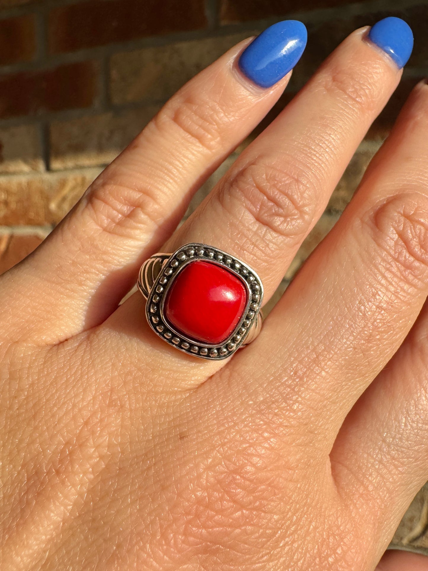 Sterling Silver Coral Ring