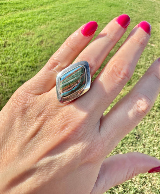 Sterling Silver Rainbow Calsilica Ring
