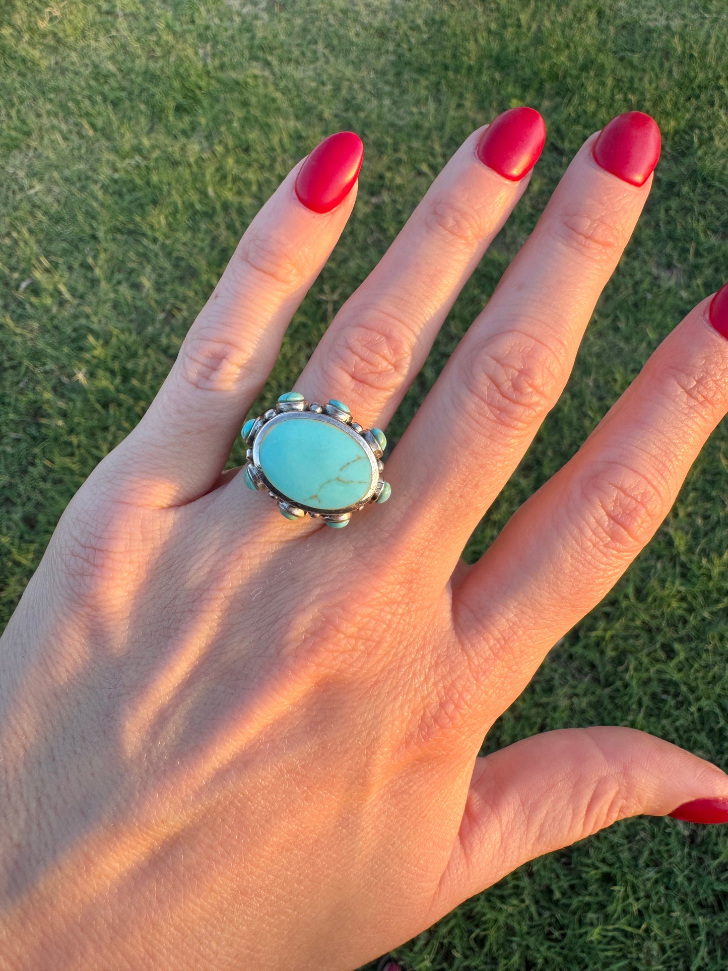 Vintage Sterling Santa Fe Turquoise Ring