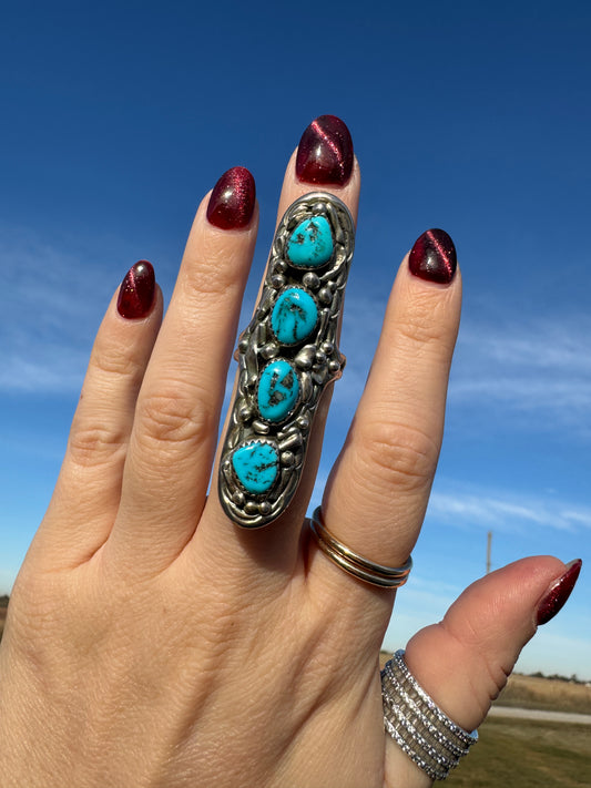 Sterling silver Sighed by artist Quad Four stone Turquoise Ring