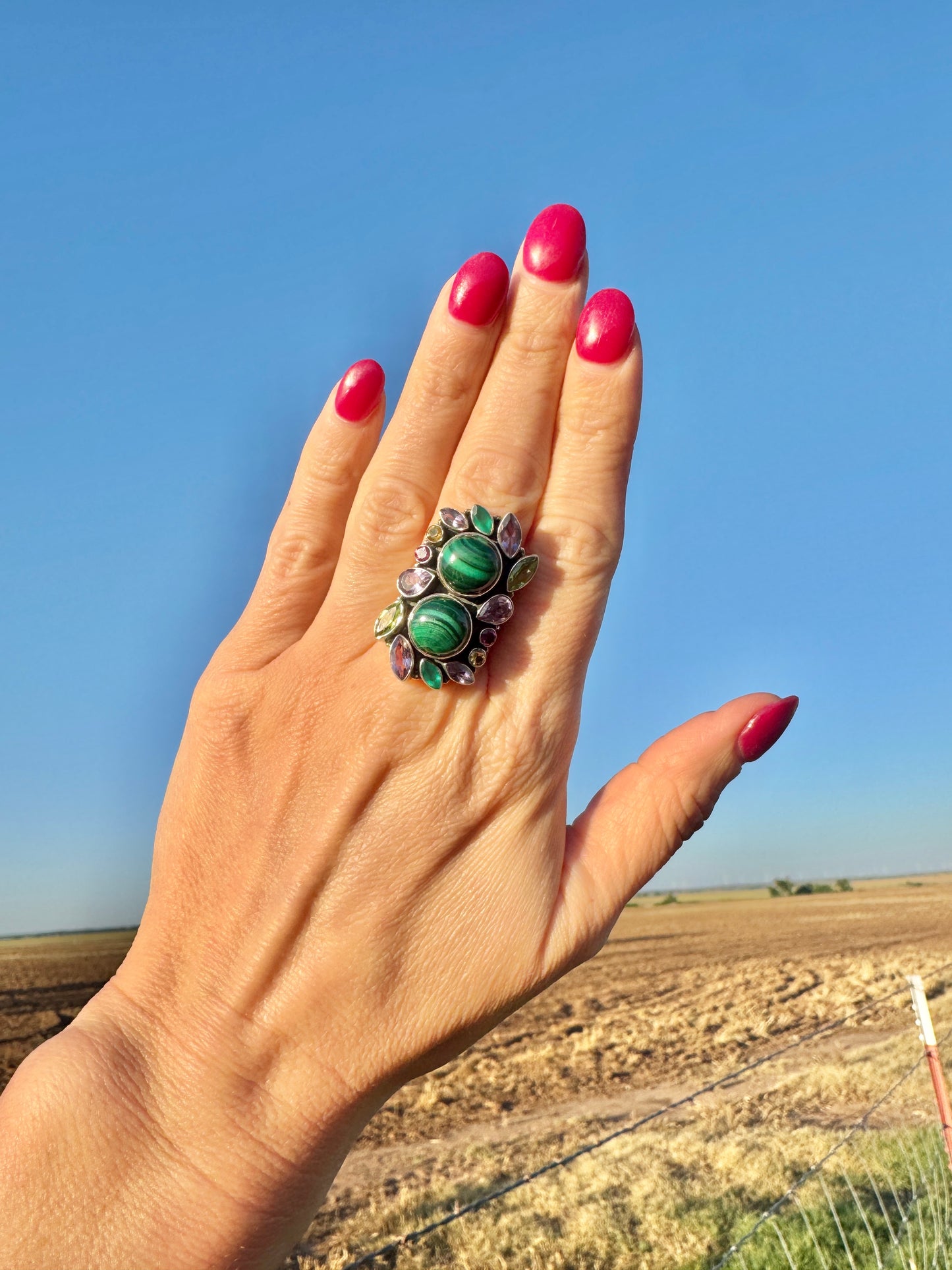 Sterling Silver Malachite and Gemstone Ring