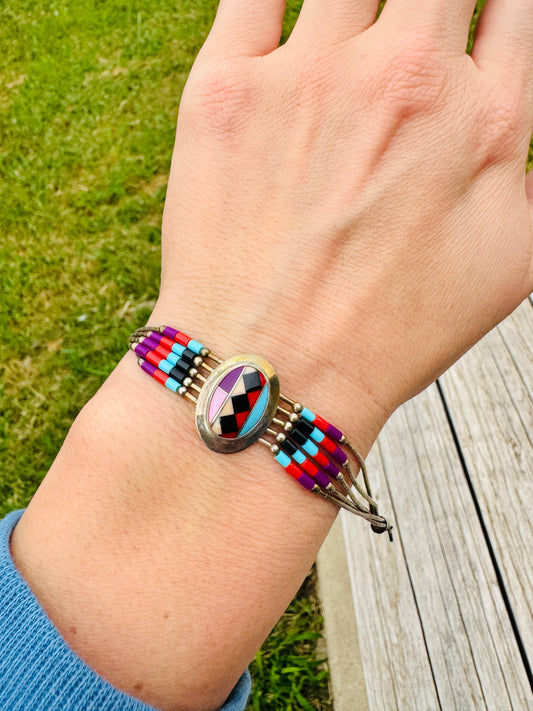 Native American Sterling Silver Multi-Stone Bracelet