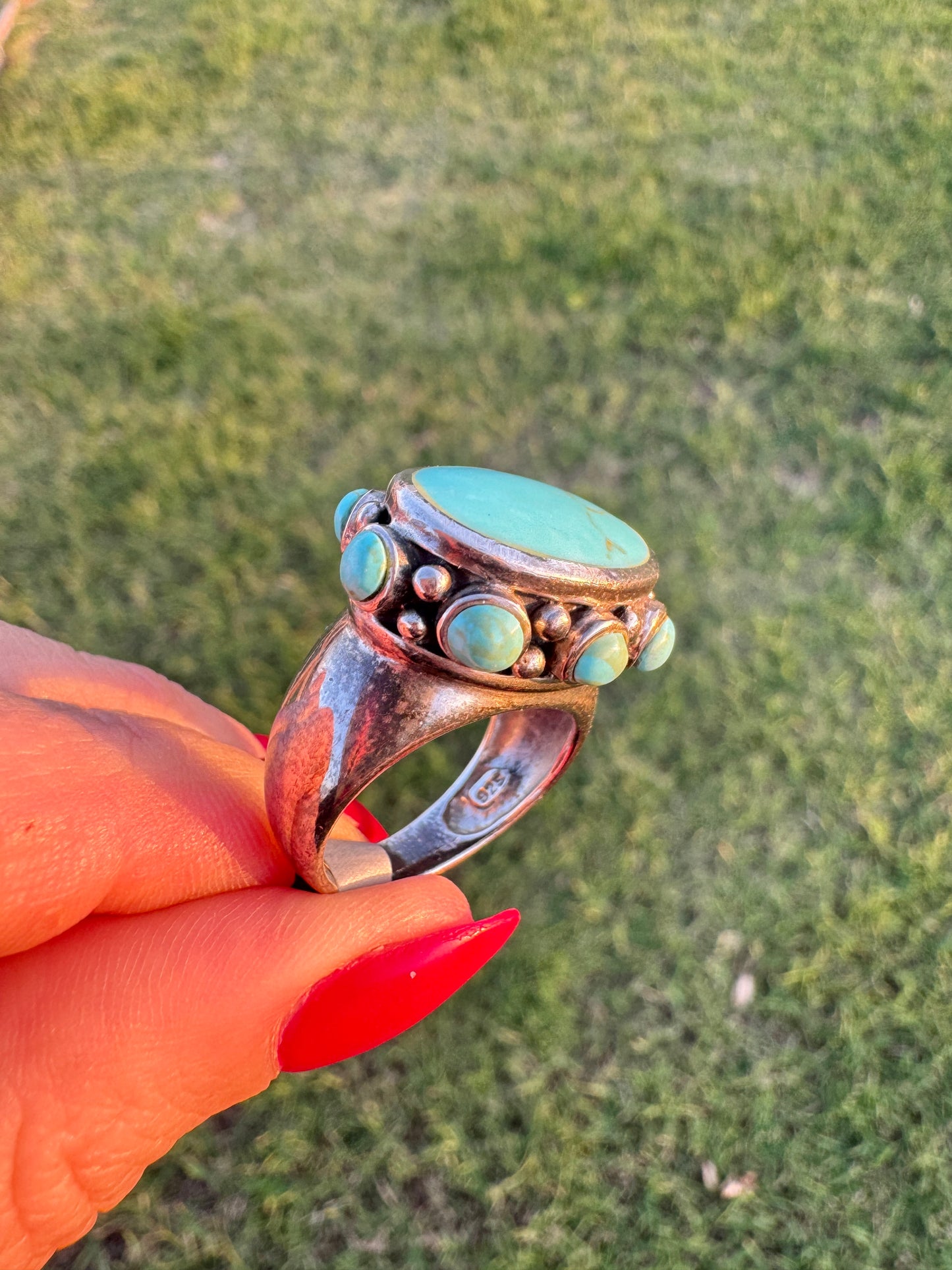 Vintage Sterling Santa Fe Turquoise Ring