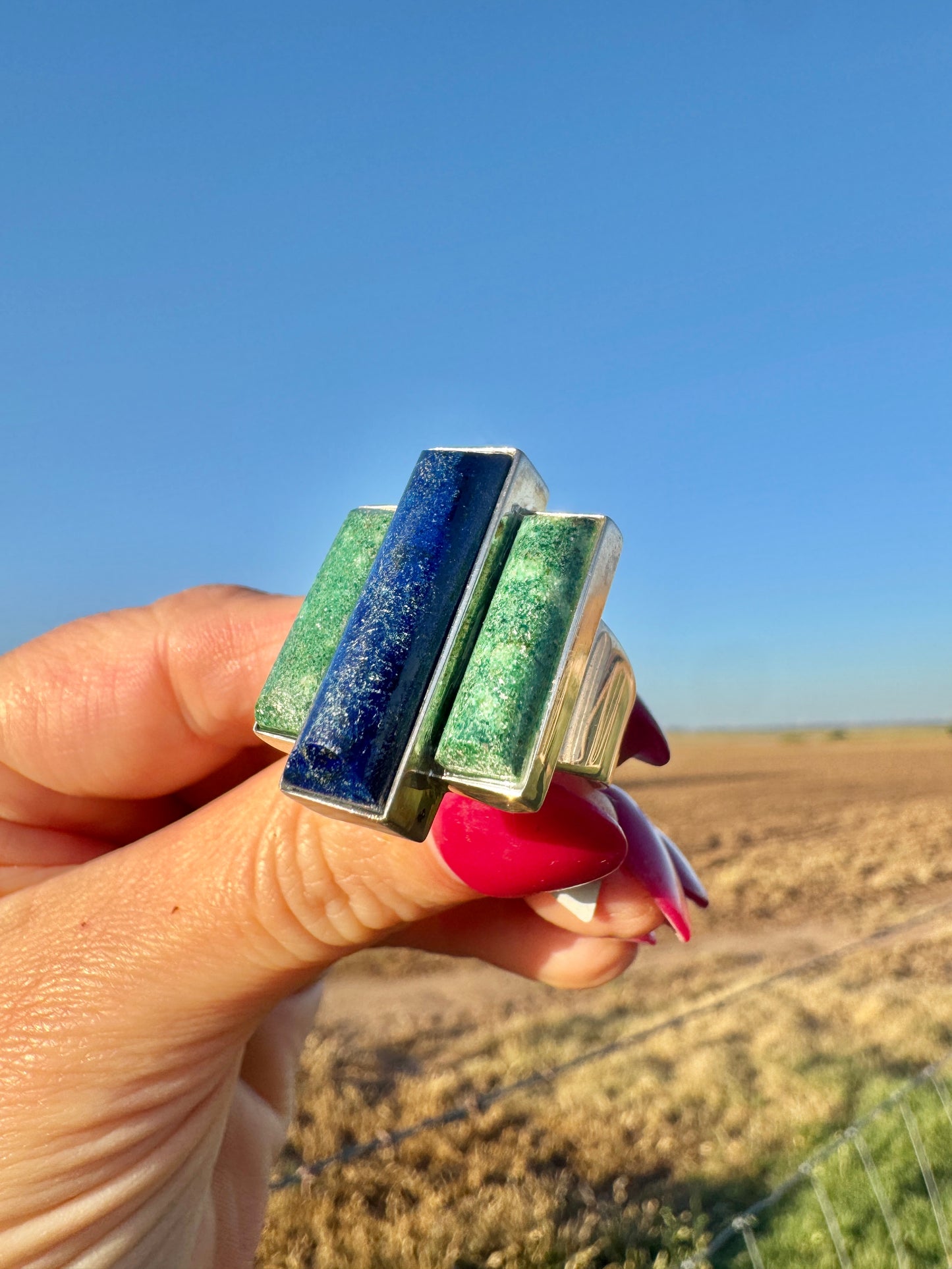 Large Sterling Blue Lapis and Turquoise Ring