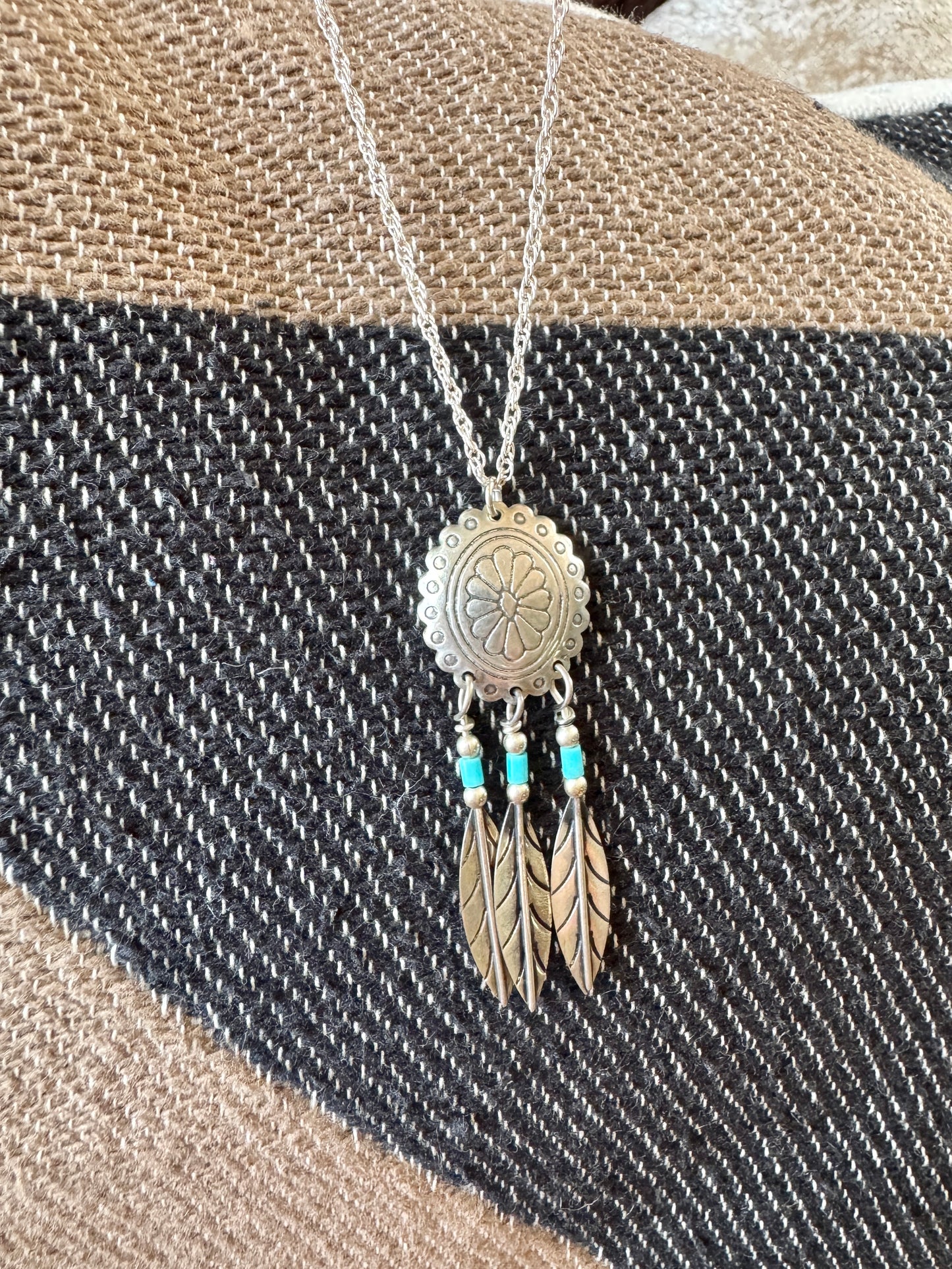 Vintage Sterling Turquoise Concho Necklace