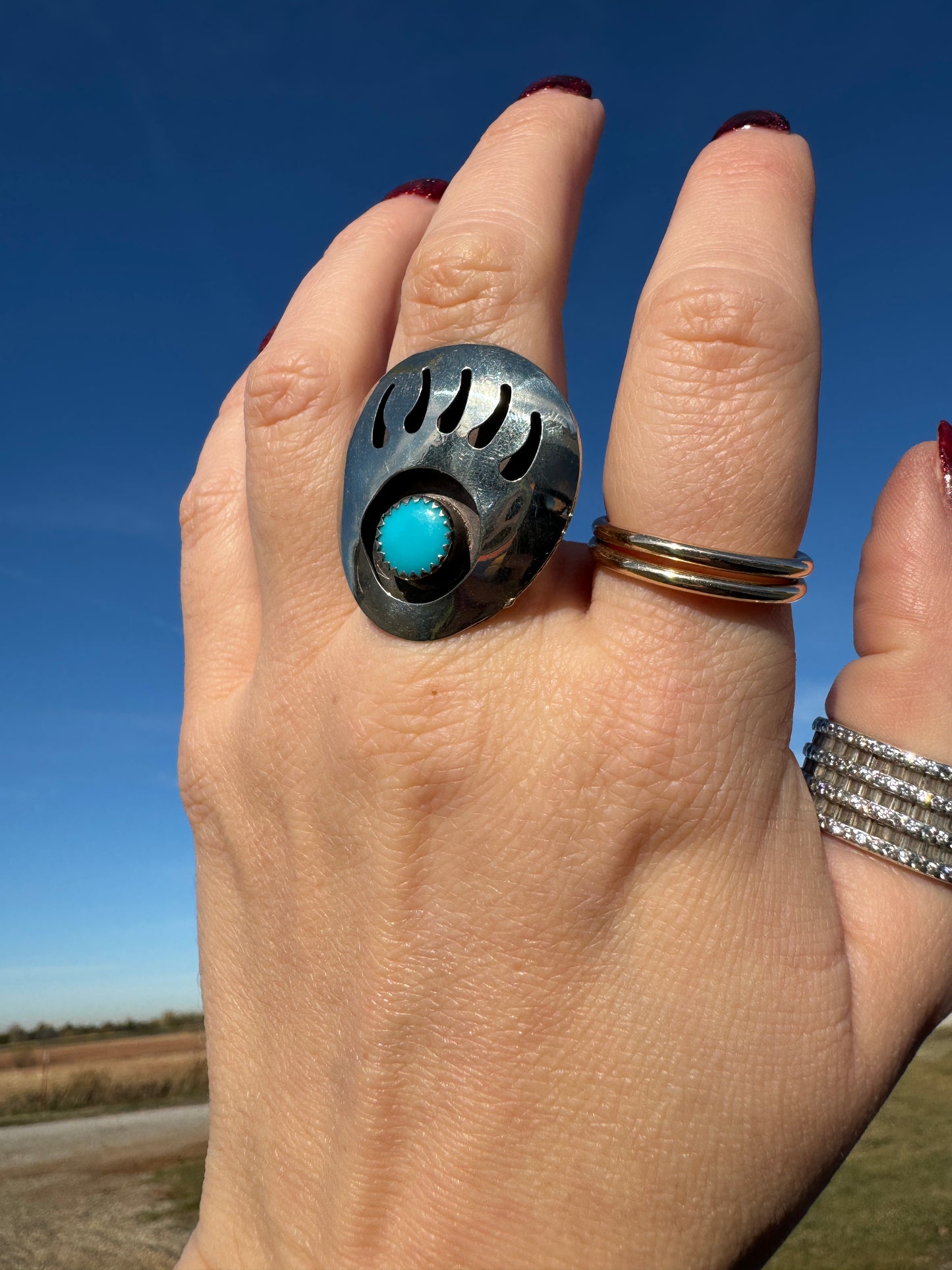 Sterling Silver Bear Claw Turquoise Ring