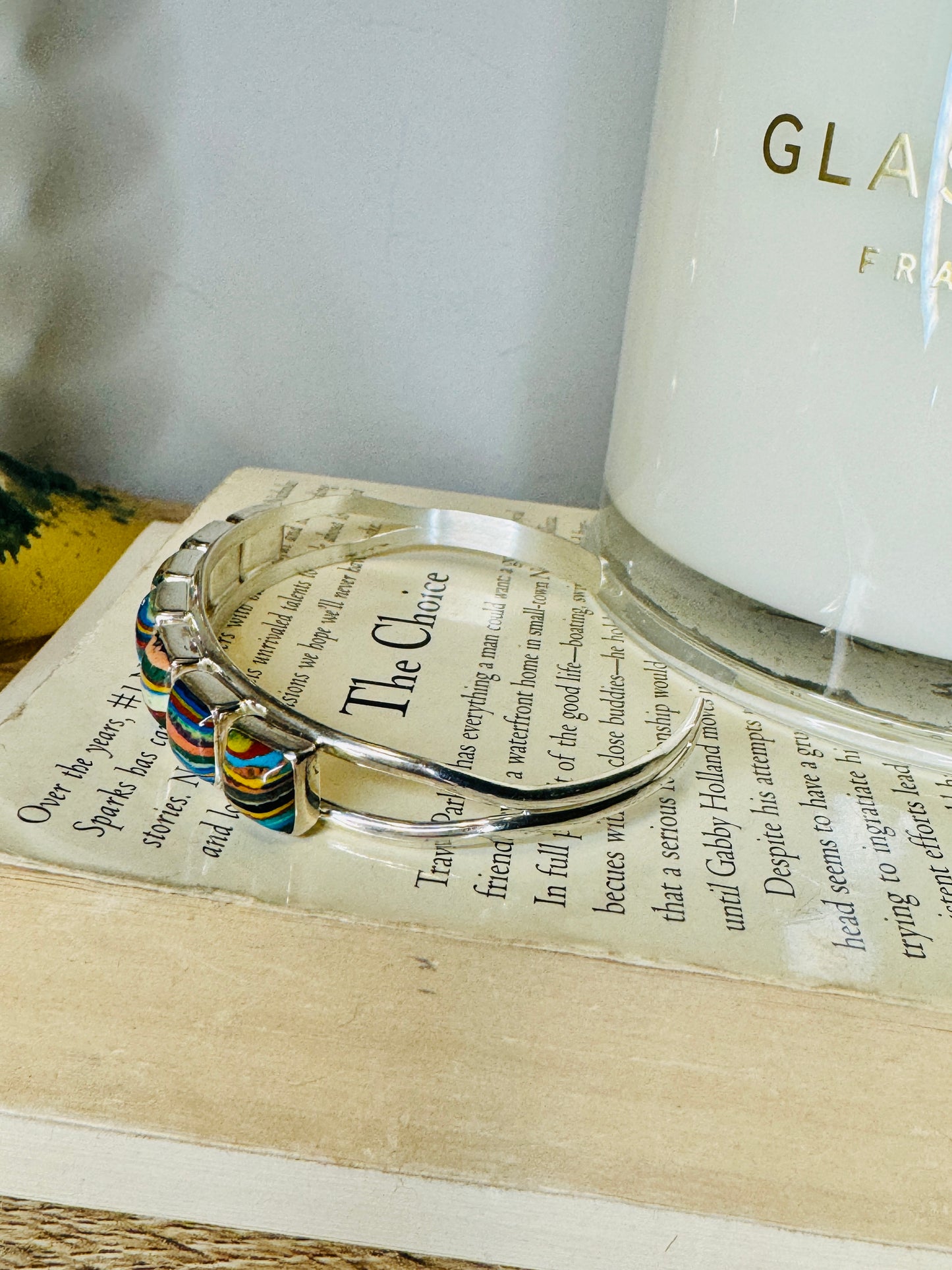 Sterling Silver Rainbow Cadillac Calsilica Cuff Bracelet