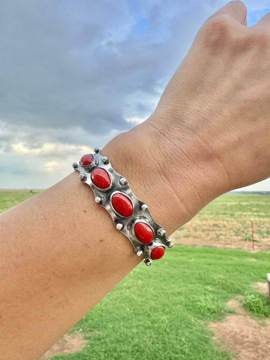 Sterling Silver Coral Cuff Bracelet