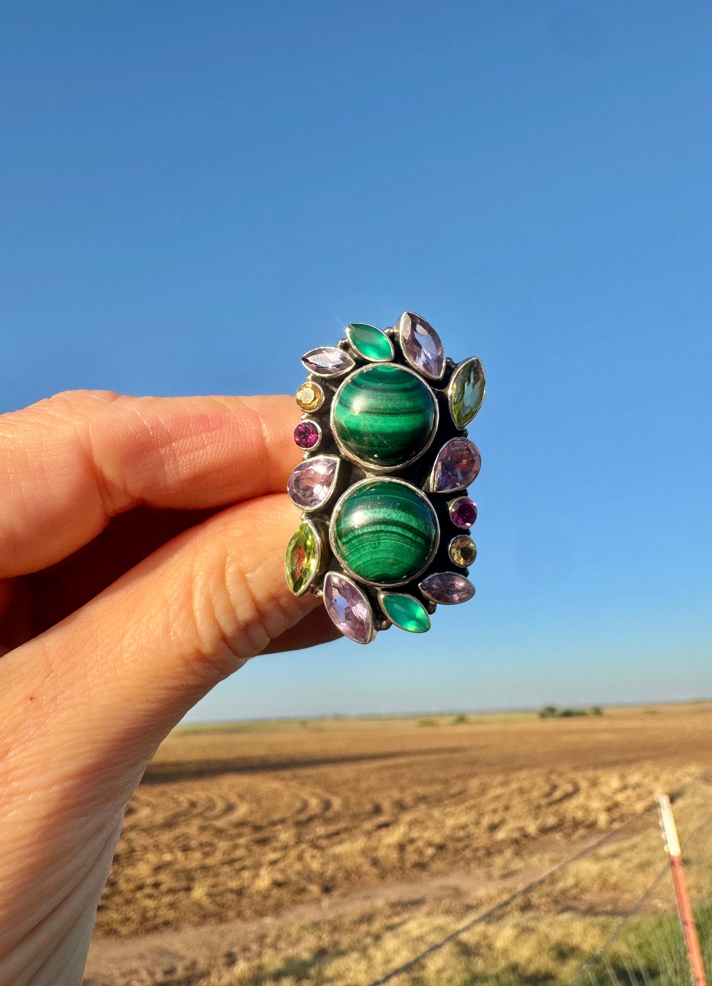 Sterling Silver Malachite and Gemstone Ring