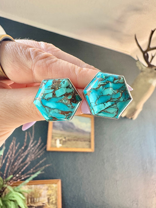 Sterling Turquoise Hexagon Stud Earrings