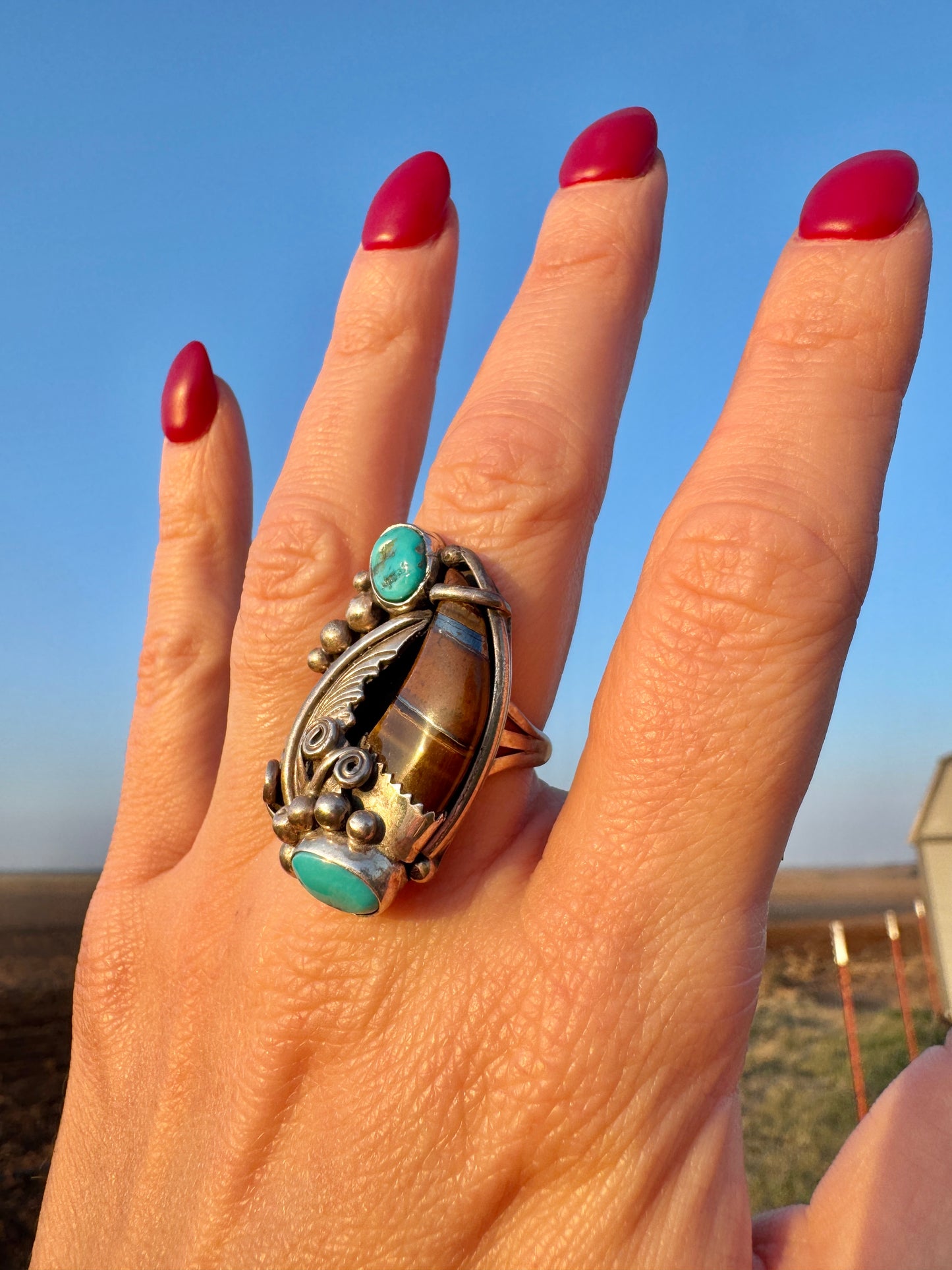 Native American Sterling Turquoise Claw Ring