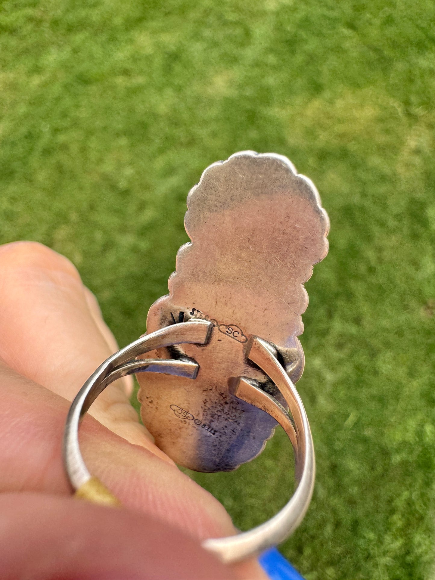 Vintage Sterling Silver Turquoise and Coral Signed Ring