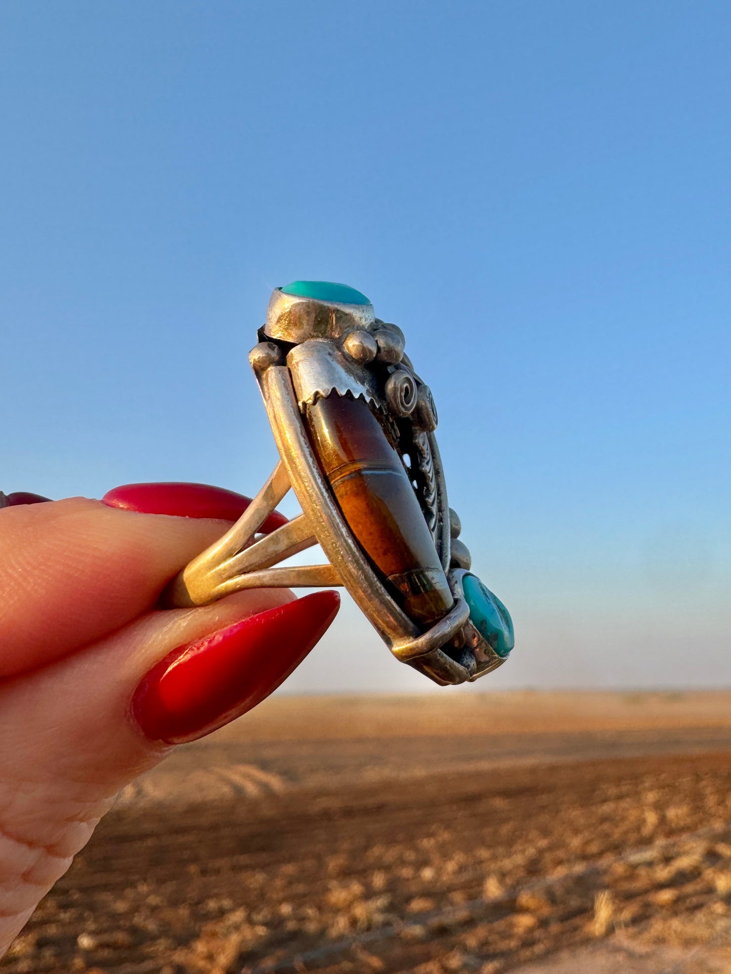 Native American Sterling Turquoise Claw Ring