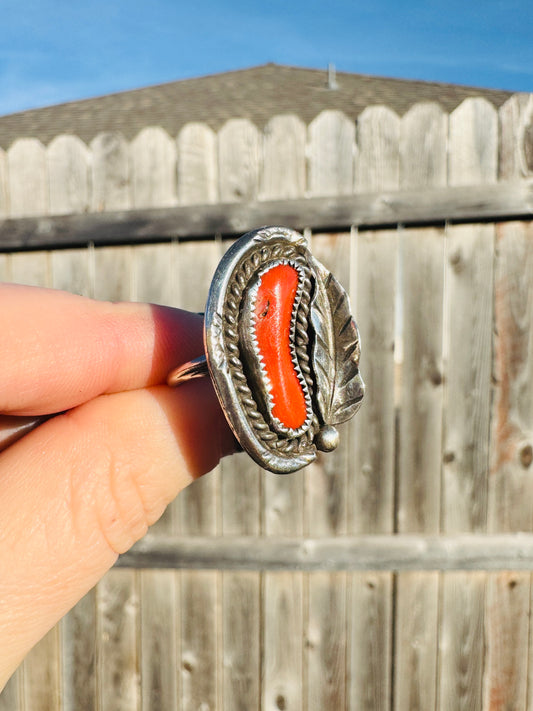 Sterling Silver Coral Ring