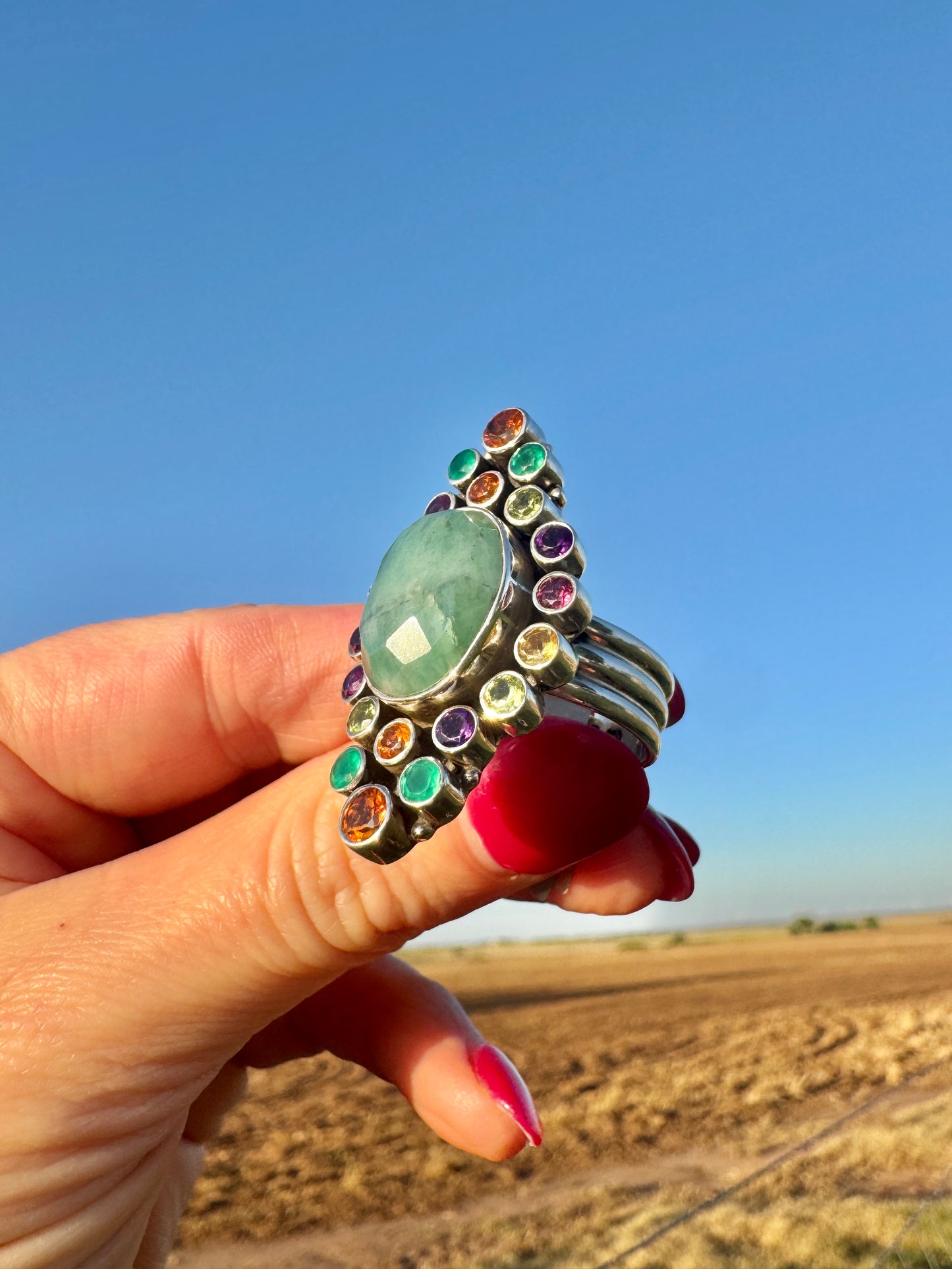 Sterling Silver Agate and Multi-Gemstone Ring