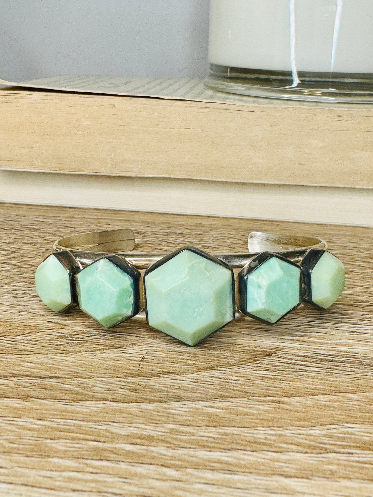 Sterling Silver Green Agate Cuff Bracelet